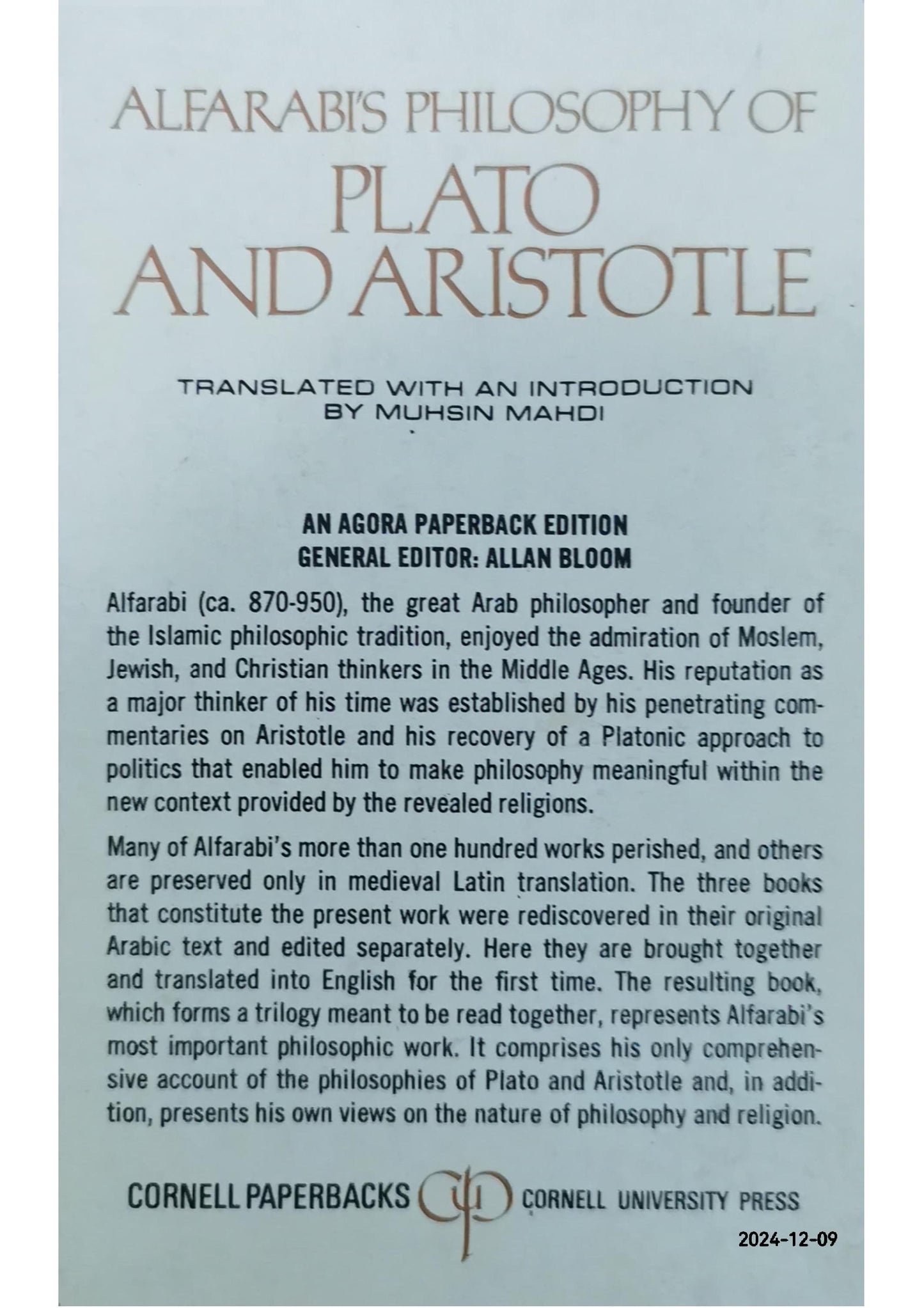 Philosophy of Plato and Aristotle - Paperback – by Alfarabi (Author), Muhsin Mahdi (Translator