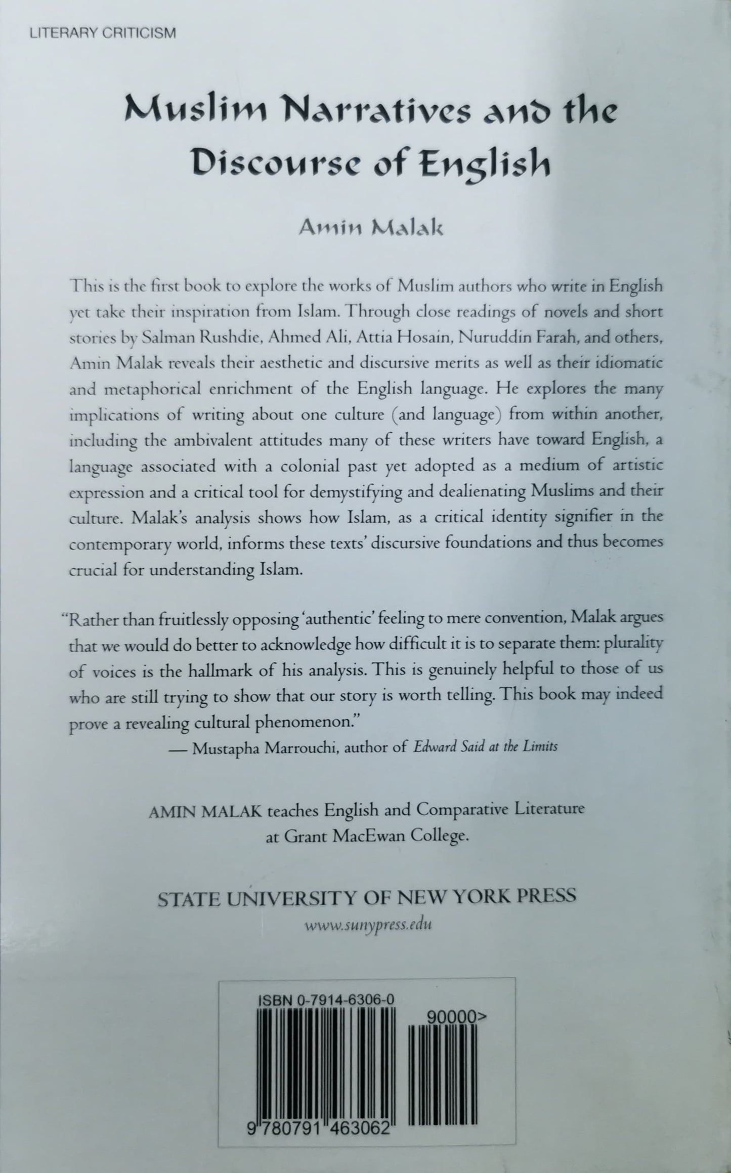 Muslim Narratives and the Discourse of English Paperback –  by Amin Malak (Author)