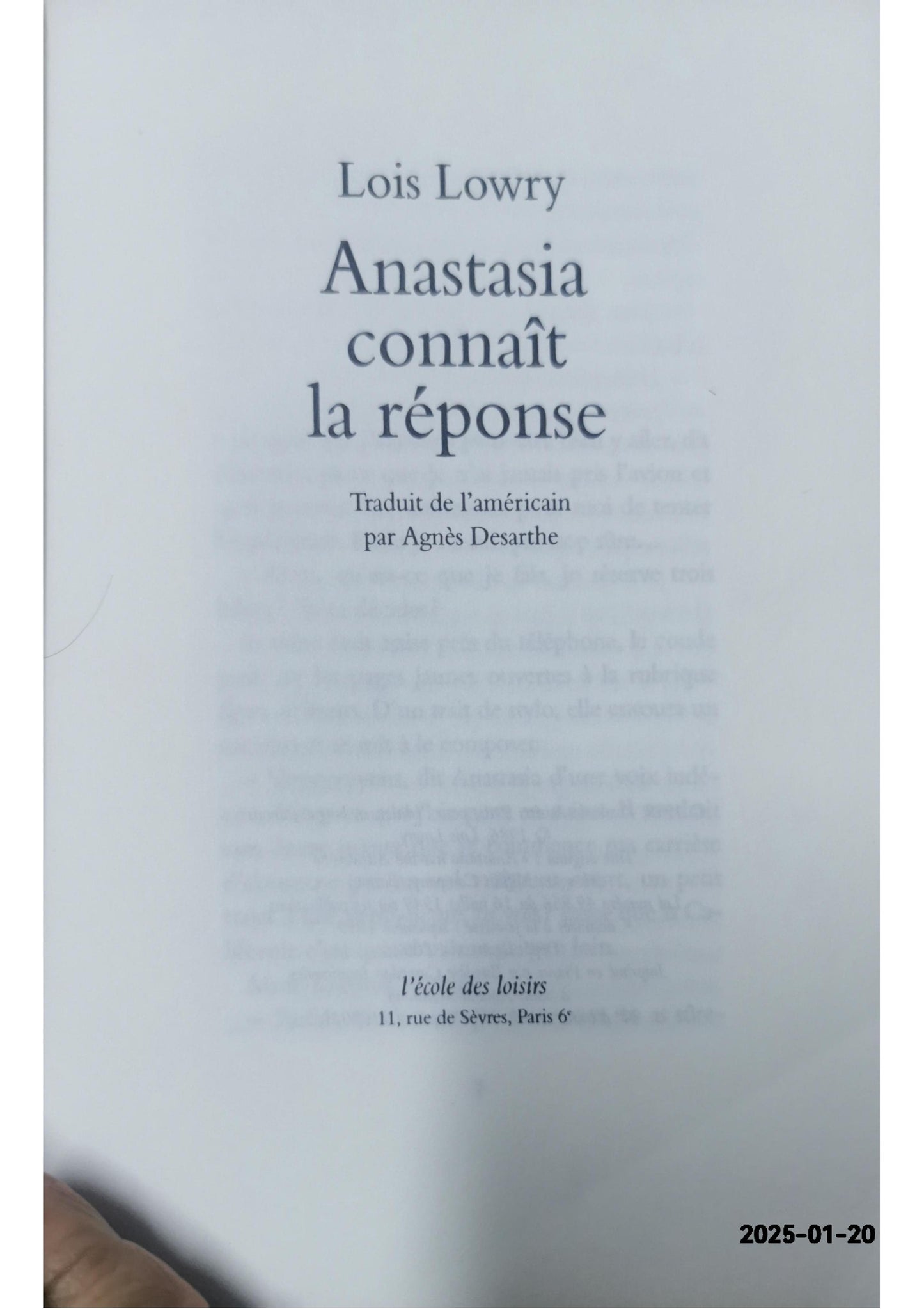 anastasia connait la reponse Mass Market Paperback – March 24, 2001 French Edition  by Lowry Lois (Author)