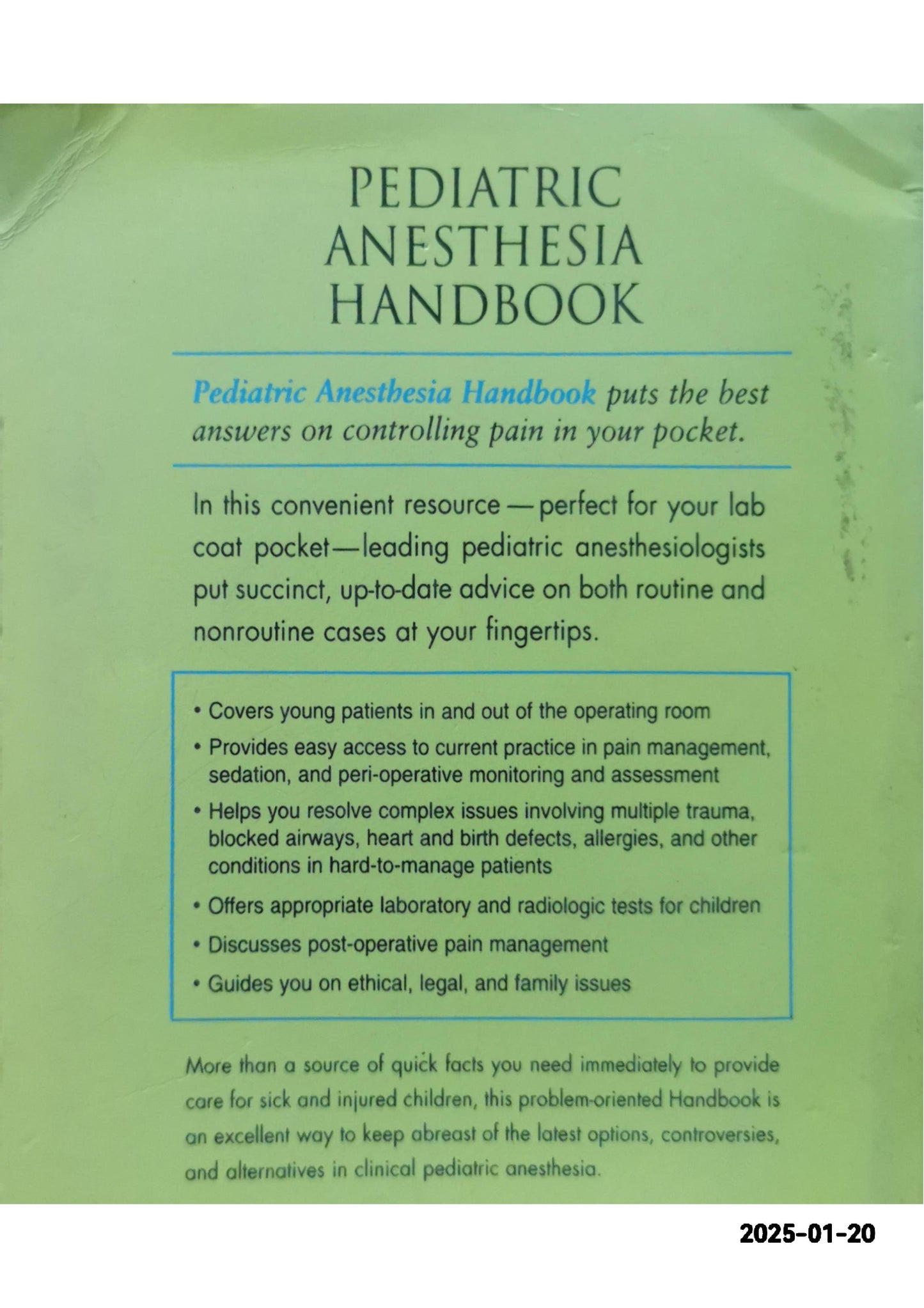 Pediatric Anesthesia Handbook 1st Edition by Terrance Yemen (Author)