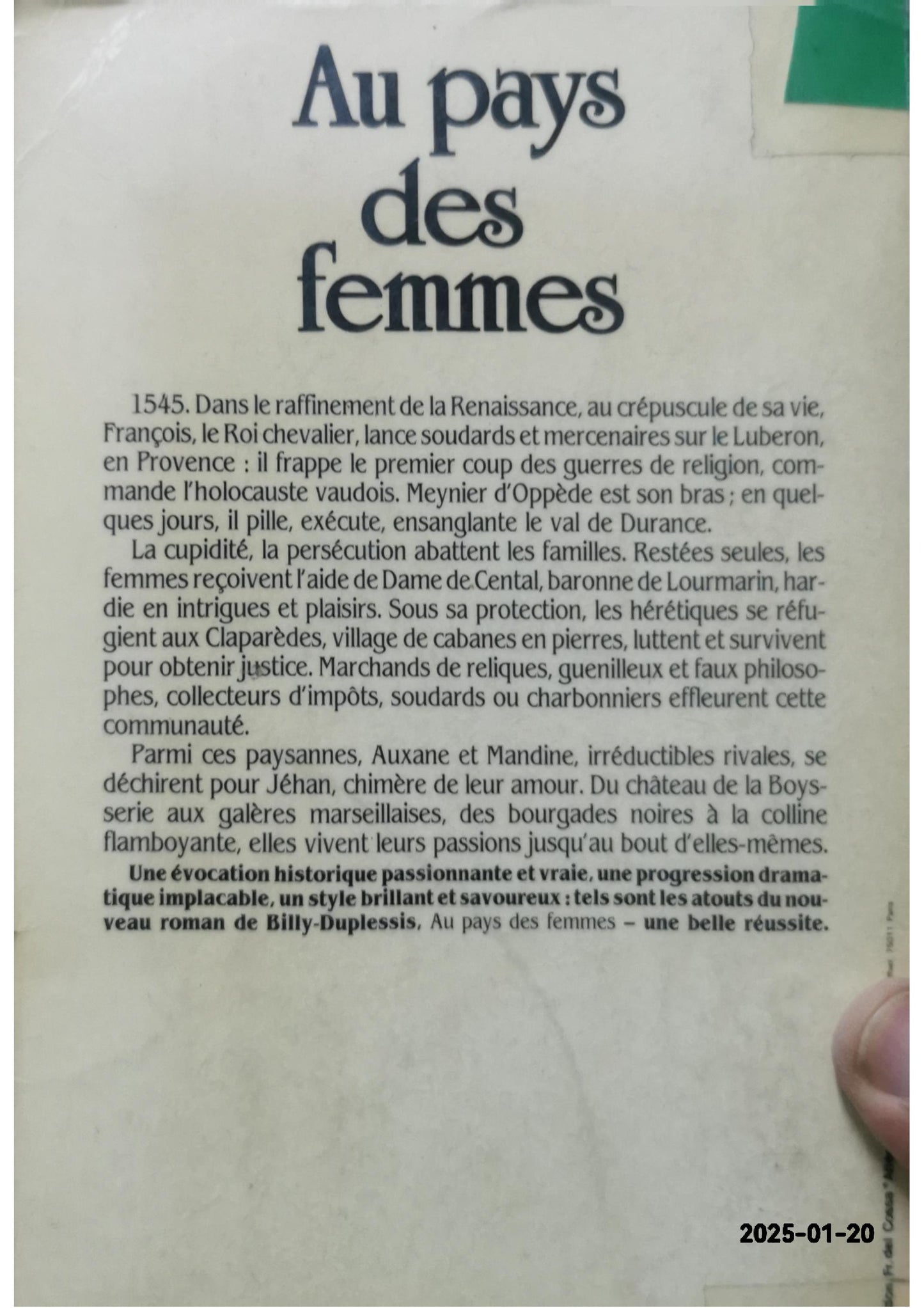 Au pays des femmes: Roman (French Edition) Paperback – January 1, 1986 French Edition  by Billy-Duplessy (Author)