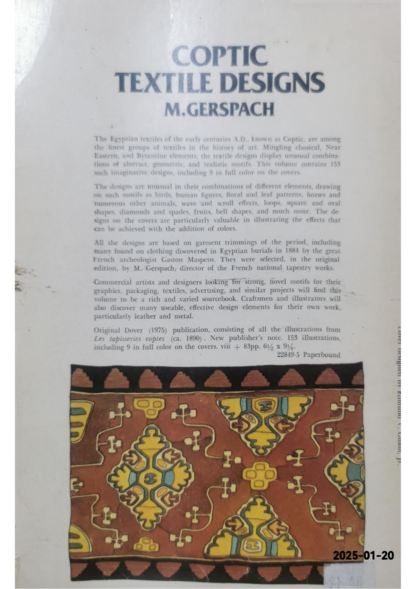 Coptic Textile Designs: 144 Egyptian Designs from the Early Christian Era (Dover Pictorial Archive Series) Paperback – June 1, 1975 by M. Gerspach (Author)