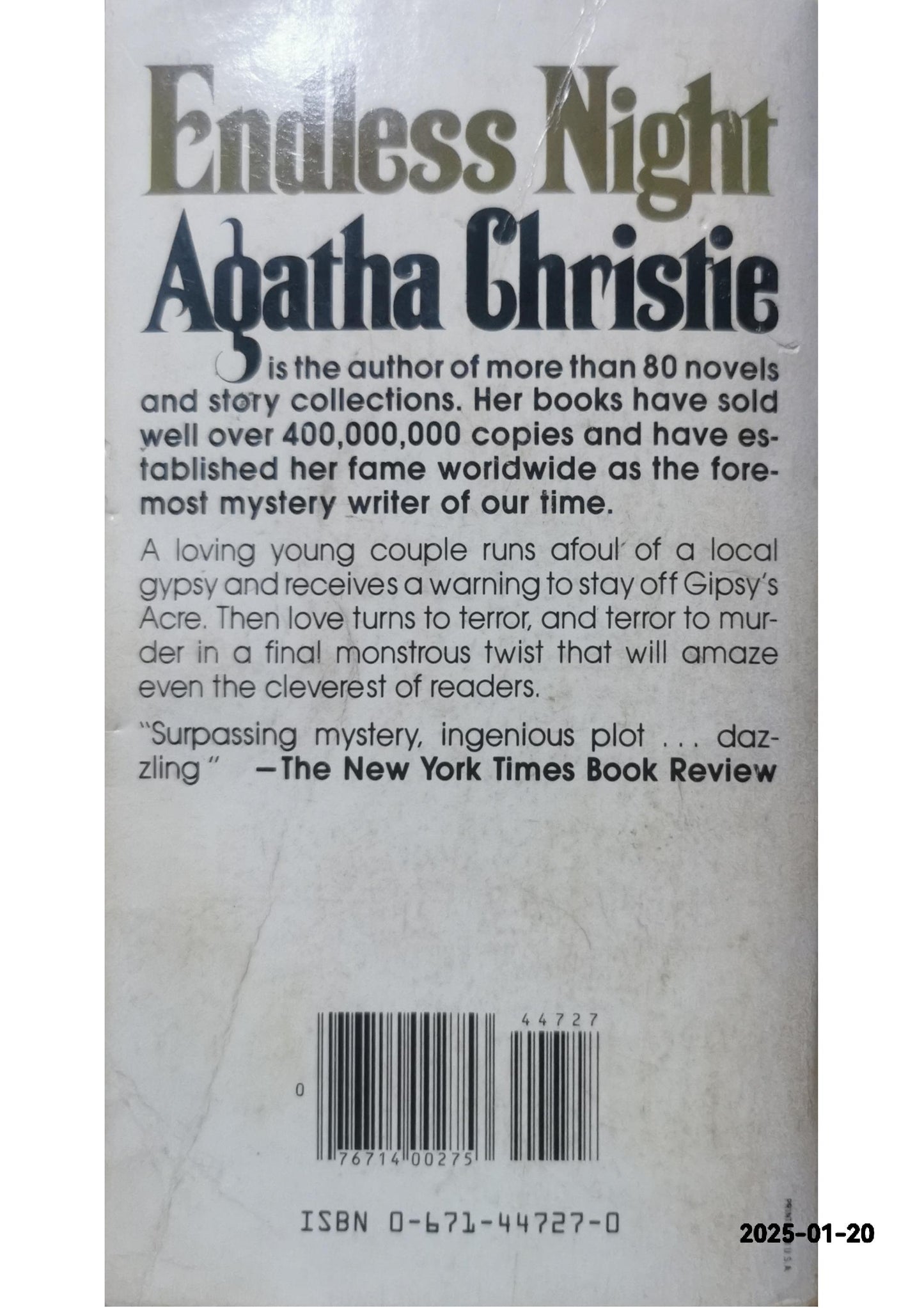 Endless Night Novel by Agatha Christie