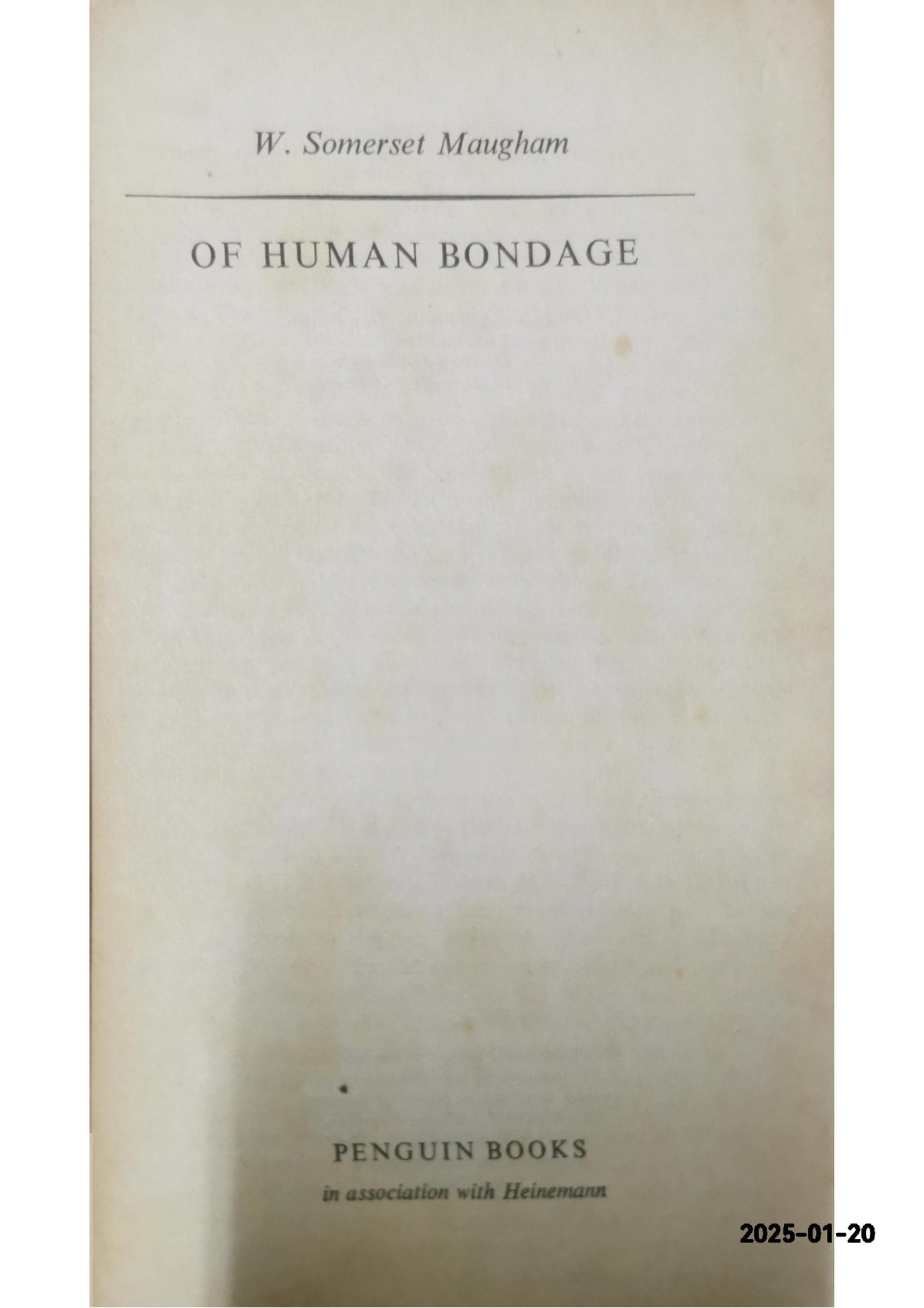 Of Human Bondage Novel by William Somerset Maugham