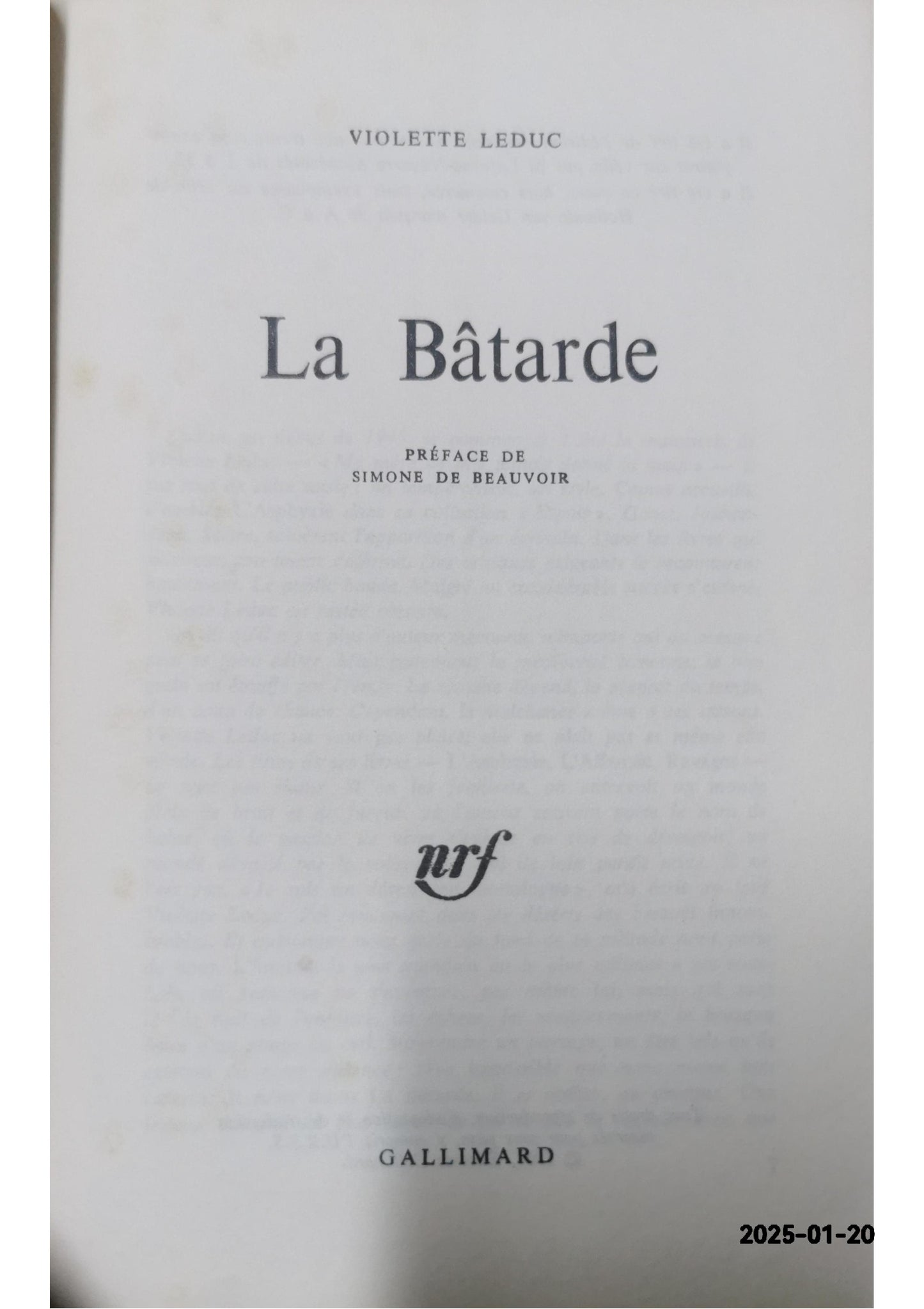 LA BATARDE - RECIT LEDUC VIOLETTE Published by GALLIMARD, 1964 Condition: bon Soft cover