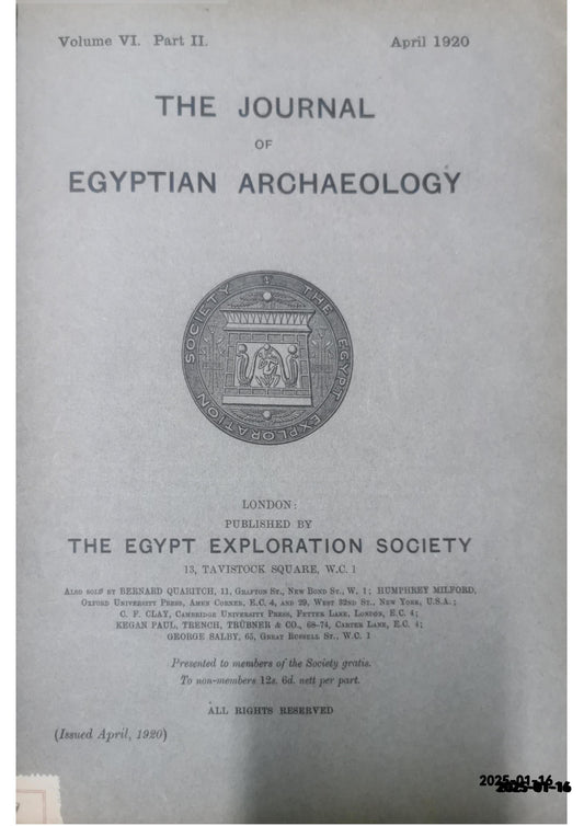 journal of egyptian archaeology vol.6 Volume 6 1920 Unknown Binding by Null (Author)