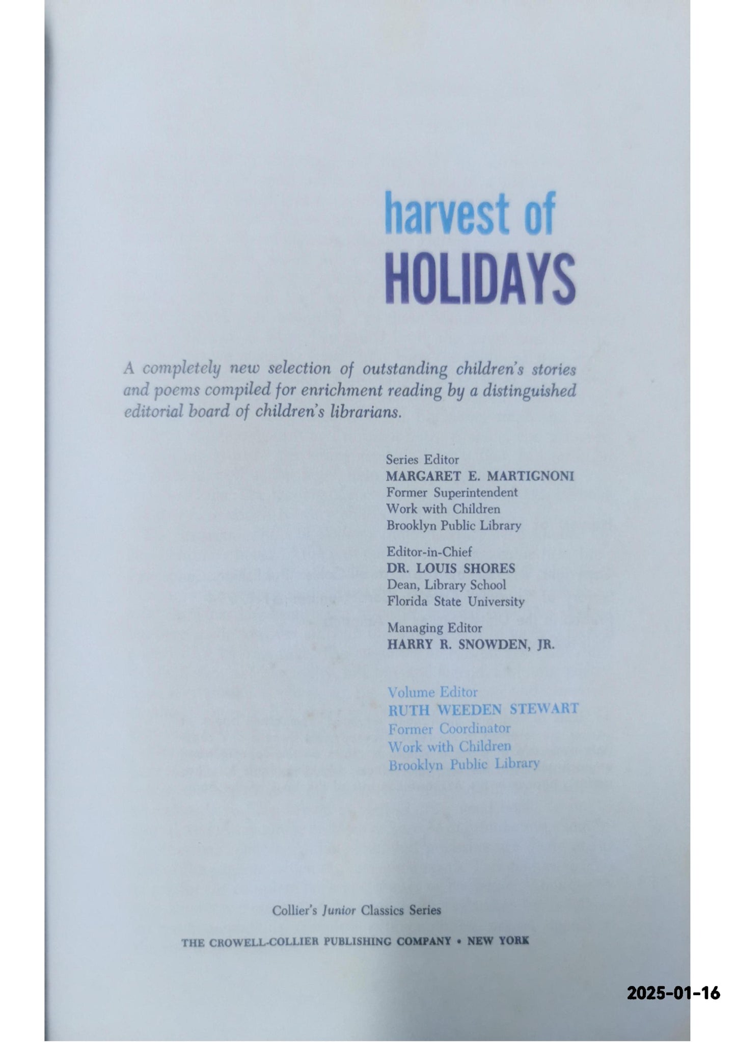 Harvest of Holidays - Collier Junior Classic Vol. #6 Hardcover – January 1, 1962 by Ruyh Weedeb Stewart (Author)