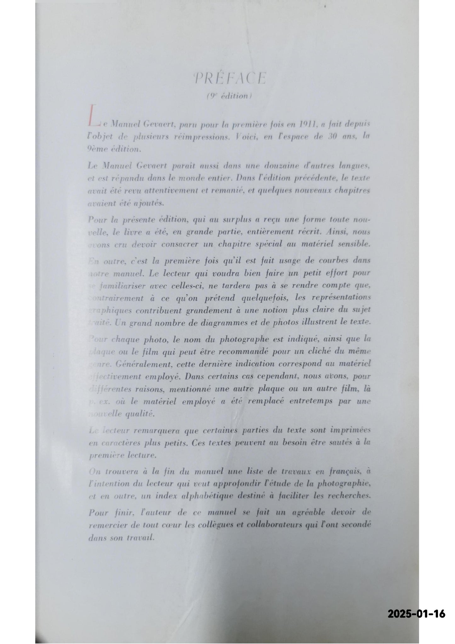 MANUEL DE PHOTOGRAPHIE GEVAERT CRAEYBECKX A. H. S. Published by PHOTO-PRODUITS GEVAERT - MORTSEL LES ANVERS - 10° EDITION, 1949 Condition: bon Hardcover