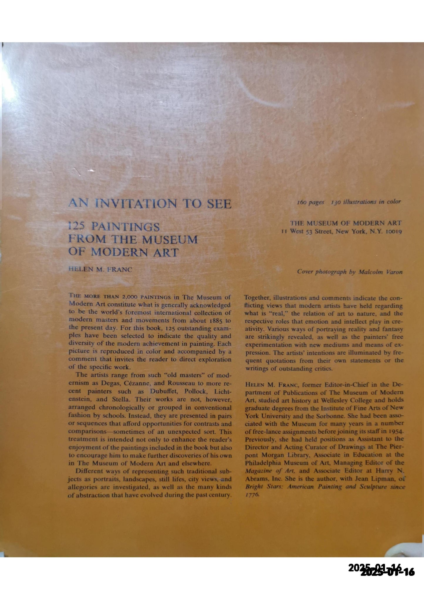 An invitation to see;: 125 paintings from the Museum of Modern Art Hardcover – January 1, 1973 by Helen Franc (Author)