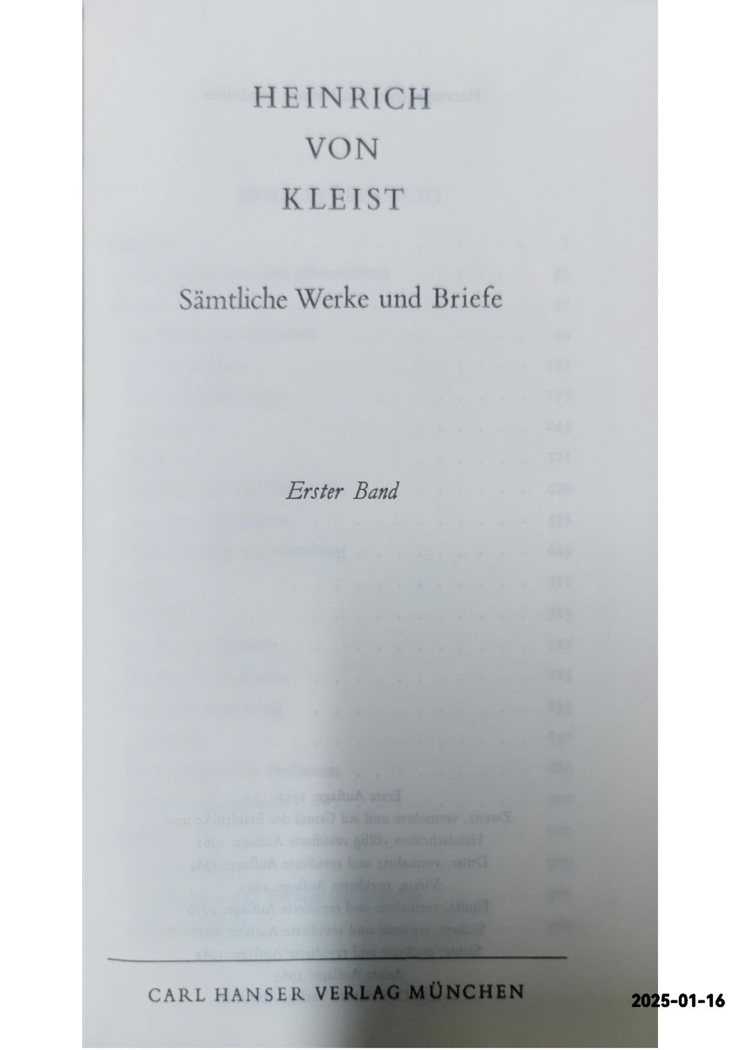 Sämtliche Werke und Briefe - Erster Band von Kleist, Heinrich Published by Carl Hanser Verlag, München, 1964 Language: German Used Condition: Gut Hardcover