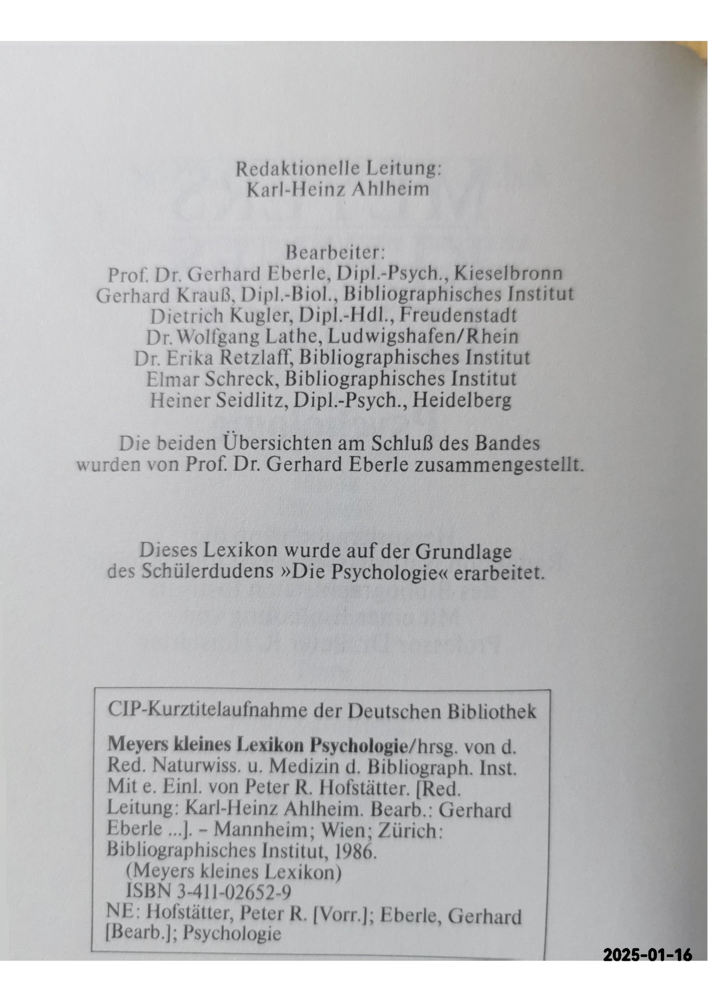 Meyers kleines Lexikon Psychologie (Meyers kleine Lexika) (German Edition) Hardcover German Edition  by germany-bibliographisches-institut-mannheim-peter-robert-hofstatter (Author)