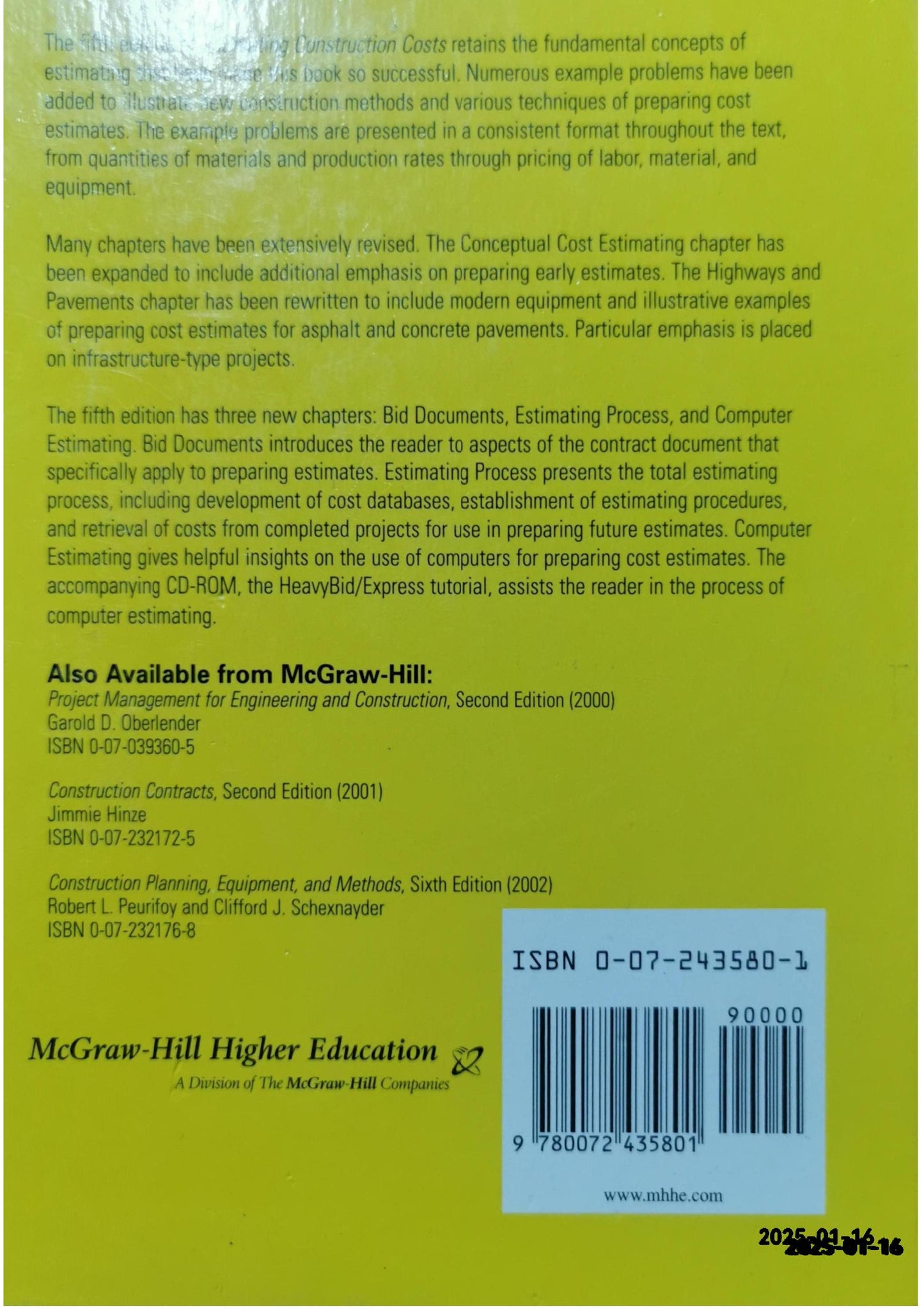 Estimating Construction Costs (McGraw-Hill Series in Construction Engineering and Project M) Hardcover – January 1, 2001 by Robert L. Peurifoy (Author)