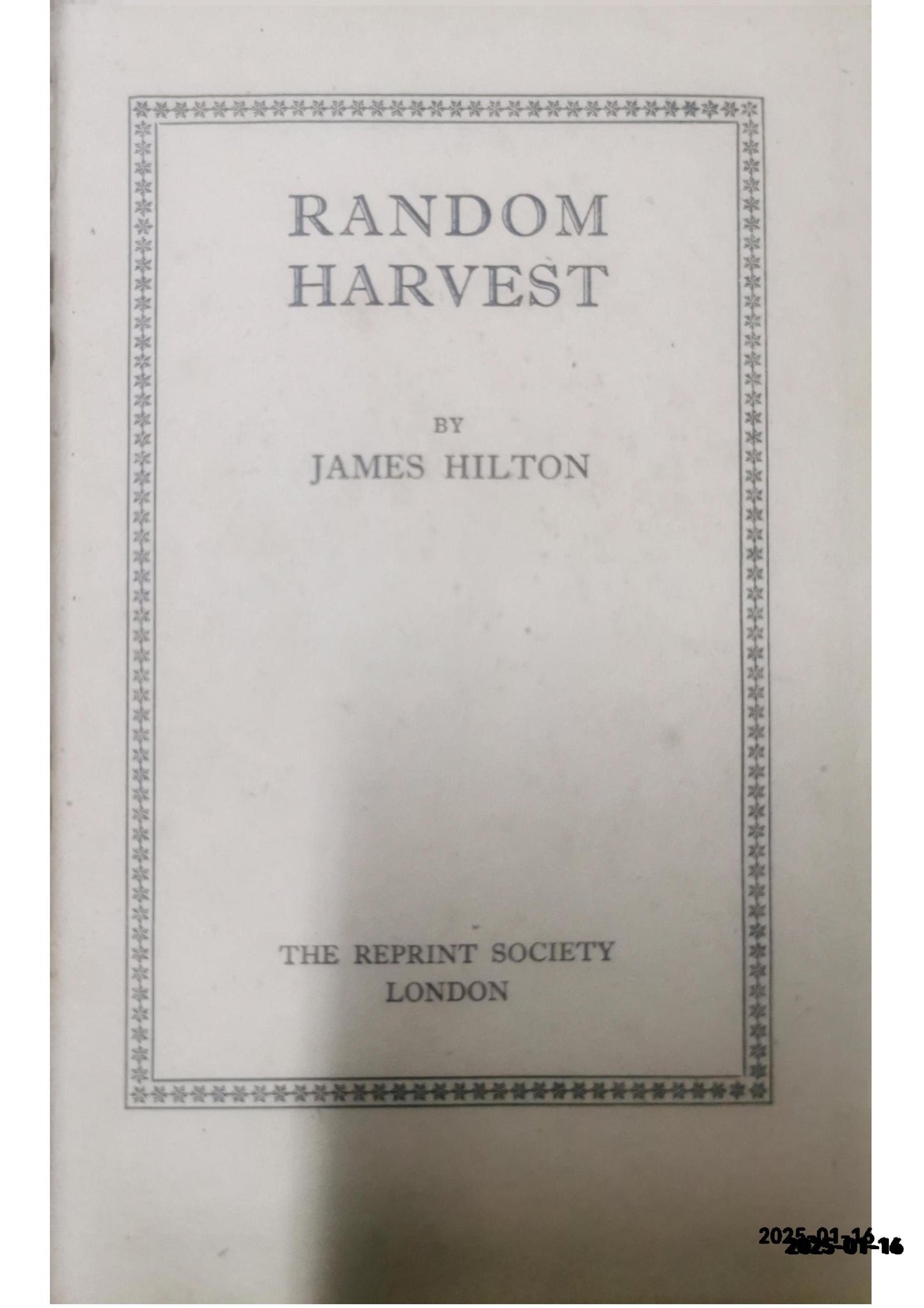 Random Harvest by James Hilton 1942 Hard Back (Reprint Society, 1942)