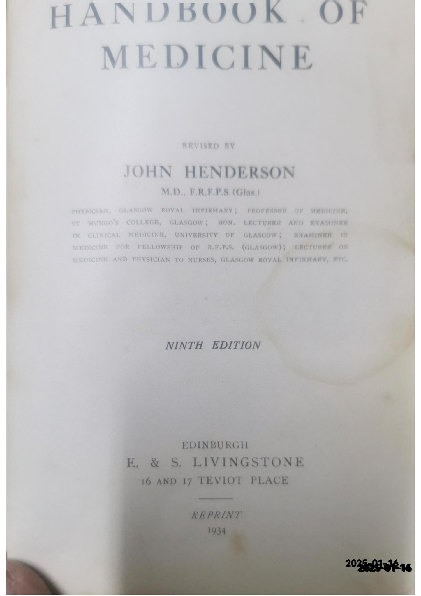 Wheeler and Jack's handbook of medicine / revised by John Henderson. Wheeler, Alexander, -1903. Date: 1932