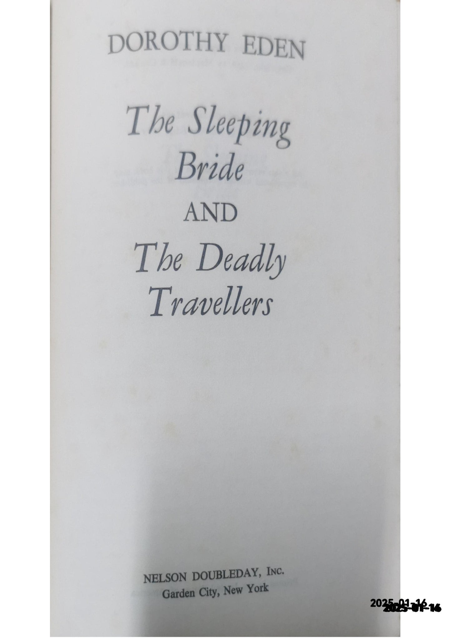 Sleeping Bride Deadly & The Travelers Dorothy Eden Hardcover Book Vintage