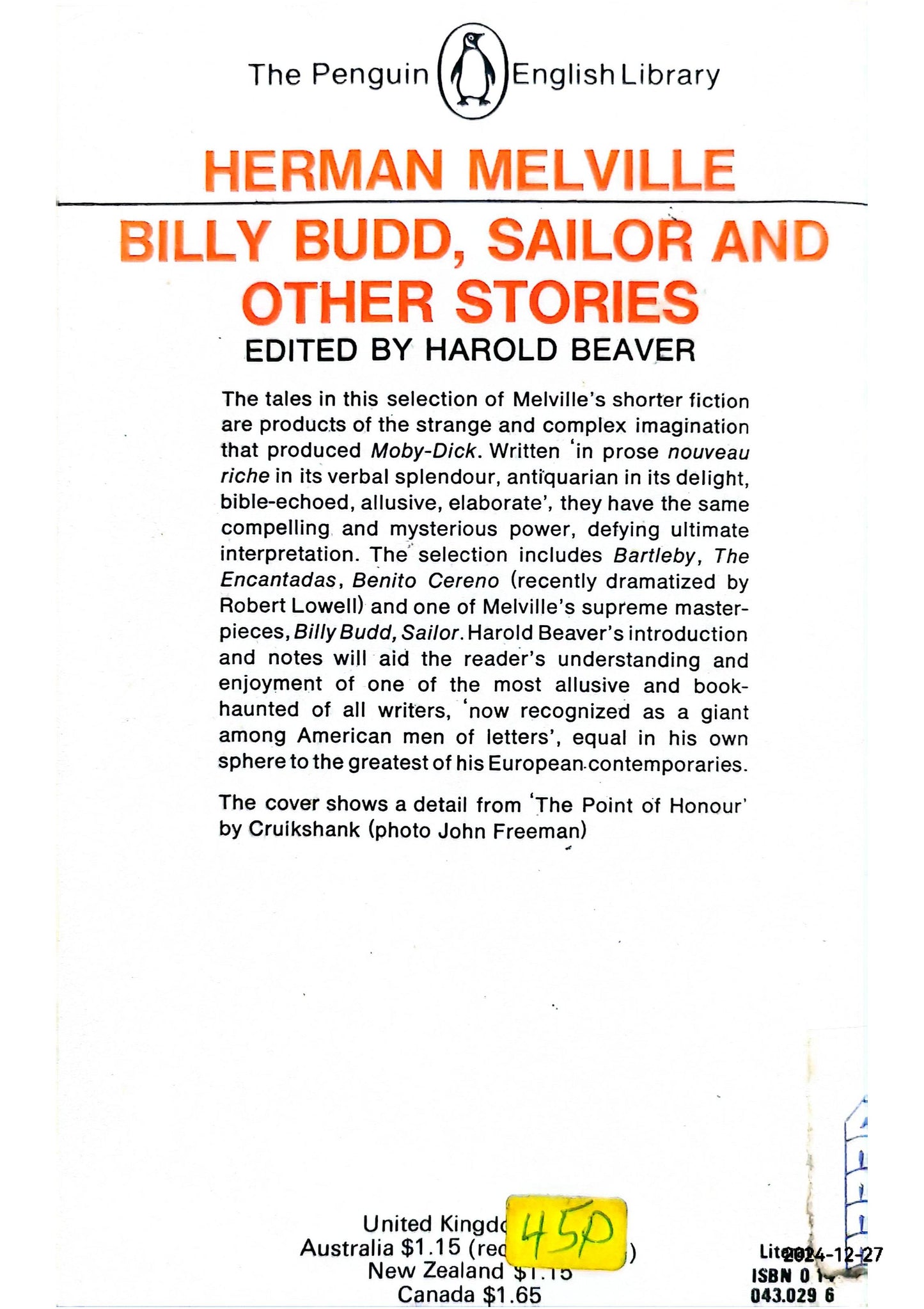 Billy Budd and Other Stories (Penguin Classics) Paperback – April 1, 1986 by Herman Melville (Author), Frederick Busch (Introduction)