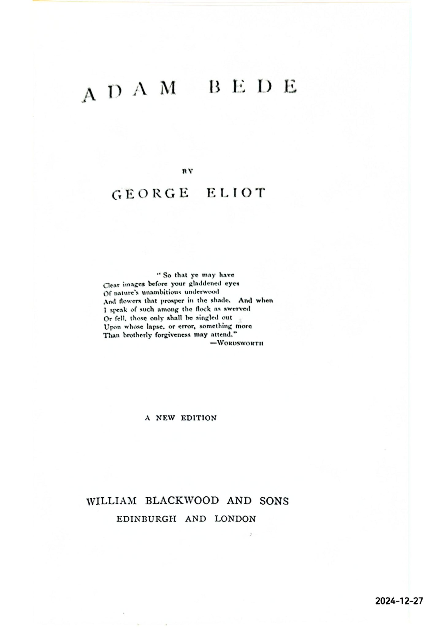 Adam Bede Vol I HArdcover – January 1, 1913 by George Eliot (Author)