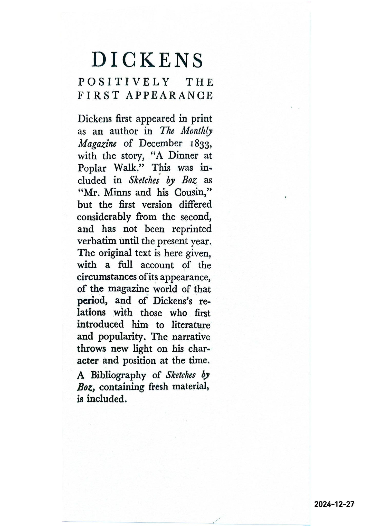 Dickens: positively the first appearance: a centenary review with a bibliography of Sketches by Boz Hardcover – January 1, 1933 by F.J. Harvey DARTON (Author)