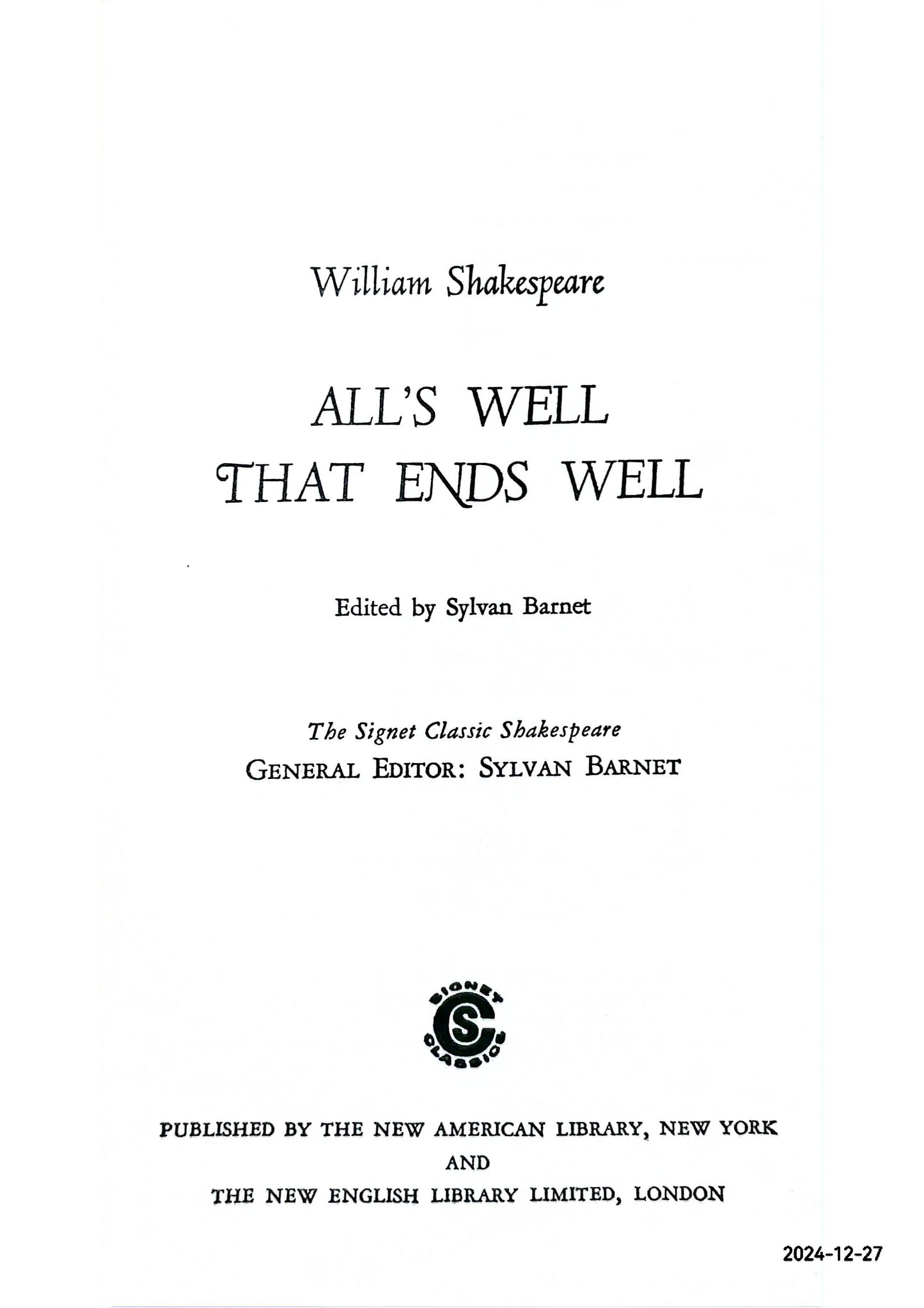 All's Well, that Ends Well Paperback – by William Shakespeare (Author)