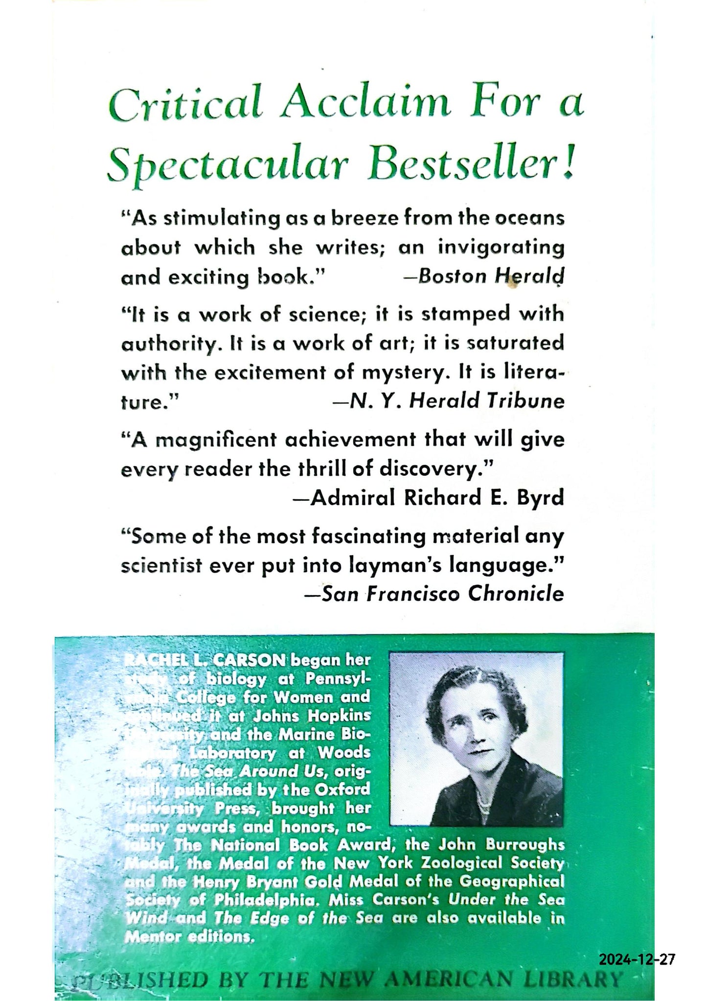 The Sea Around Us (Mentor M100, 1954) Paperback – January 1, 1954 by Rachel Carson (Author)