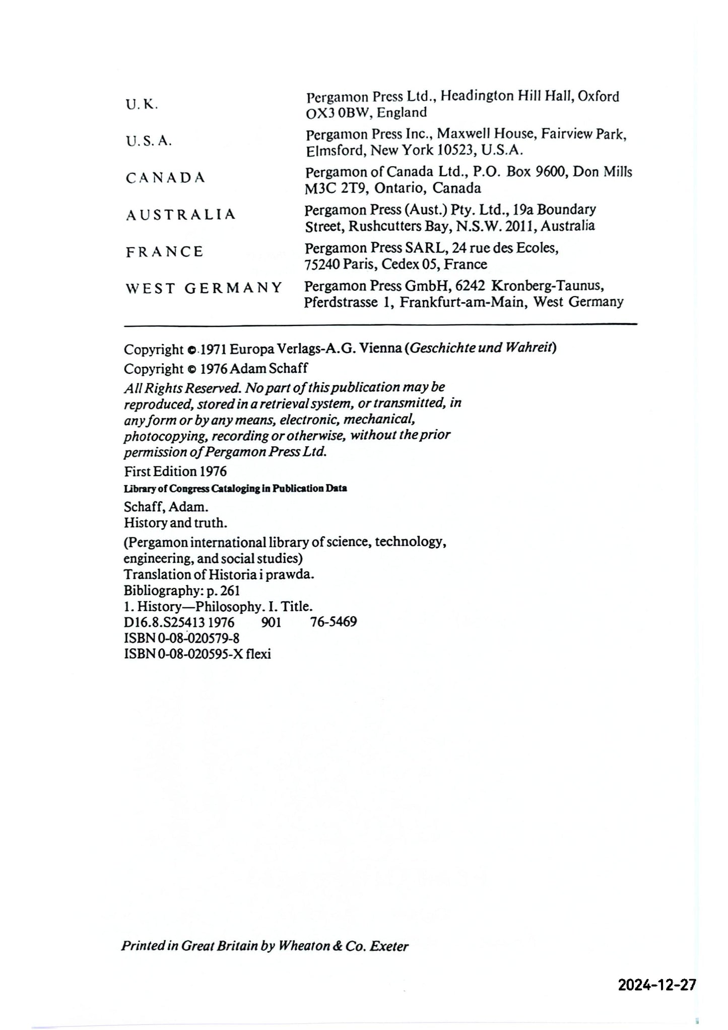 History and truth (Pergamon international library of science, technology, engineering, and social studies) Hardcover – January 1, 1976 by Adam Schaff (Author)