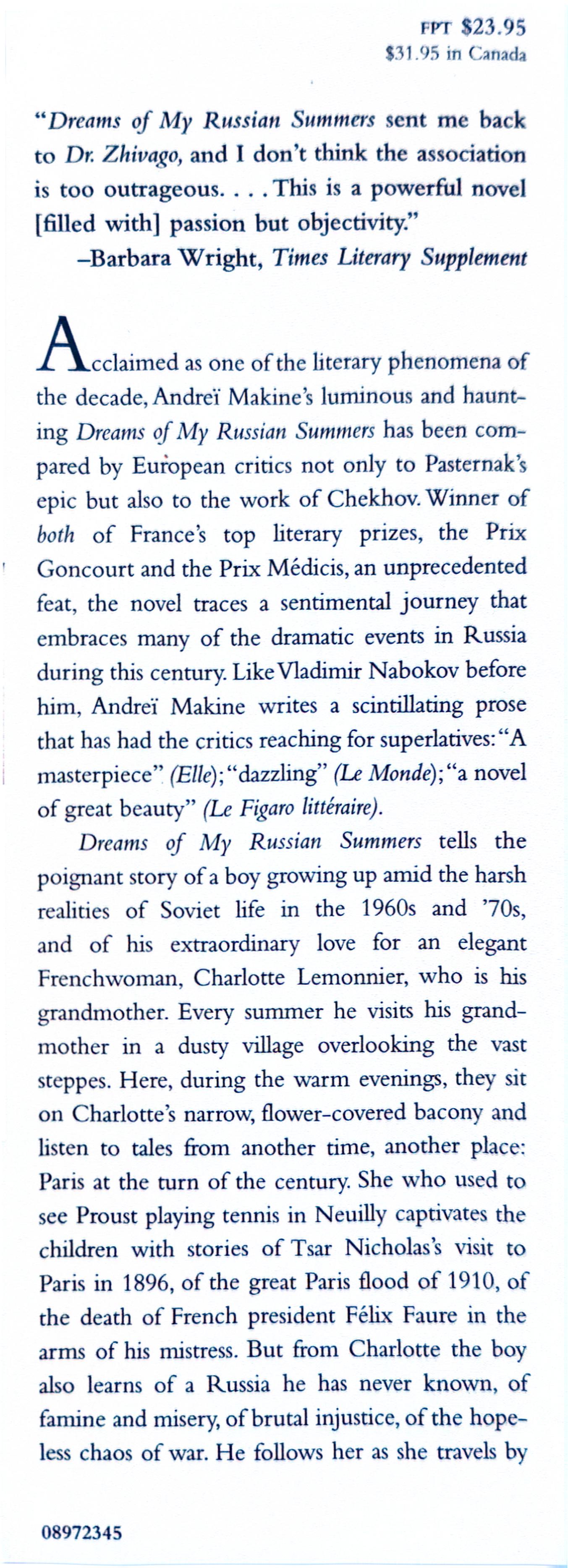 Dreams of My Russian Summers Hardcover – August 22, 1997 by Andrei Makine (Author), Geoffrey Strachan (Translator)