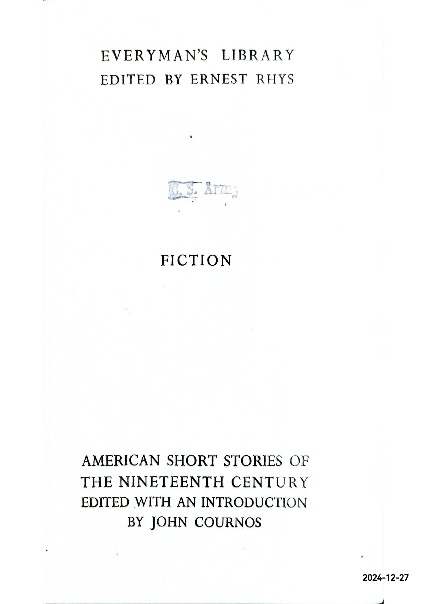 American Short Stories Of The 19TH Cnetury - Everymans Library Edited By Ernest Rhys Fiction Grandet 1910 Very Rare