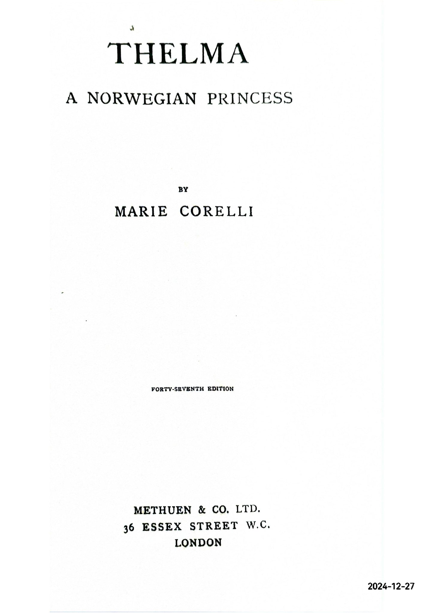 Thelma, a Norwegian Princess Hardcover – August 27, 2016 by Marie 1855-1924 Corelli (Author)