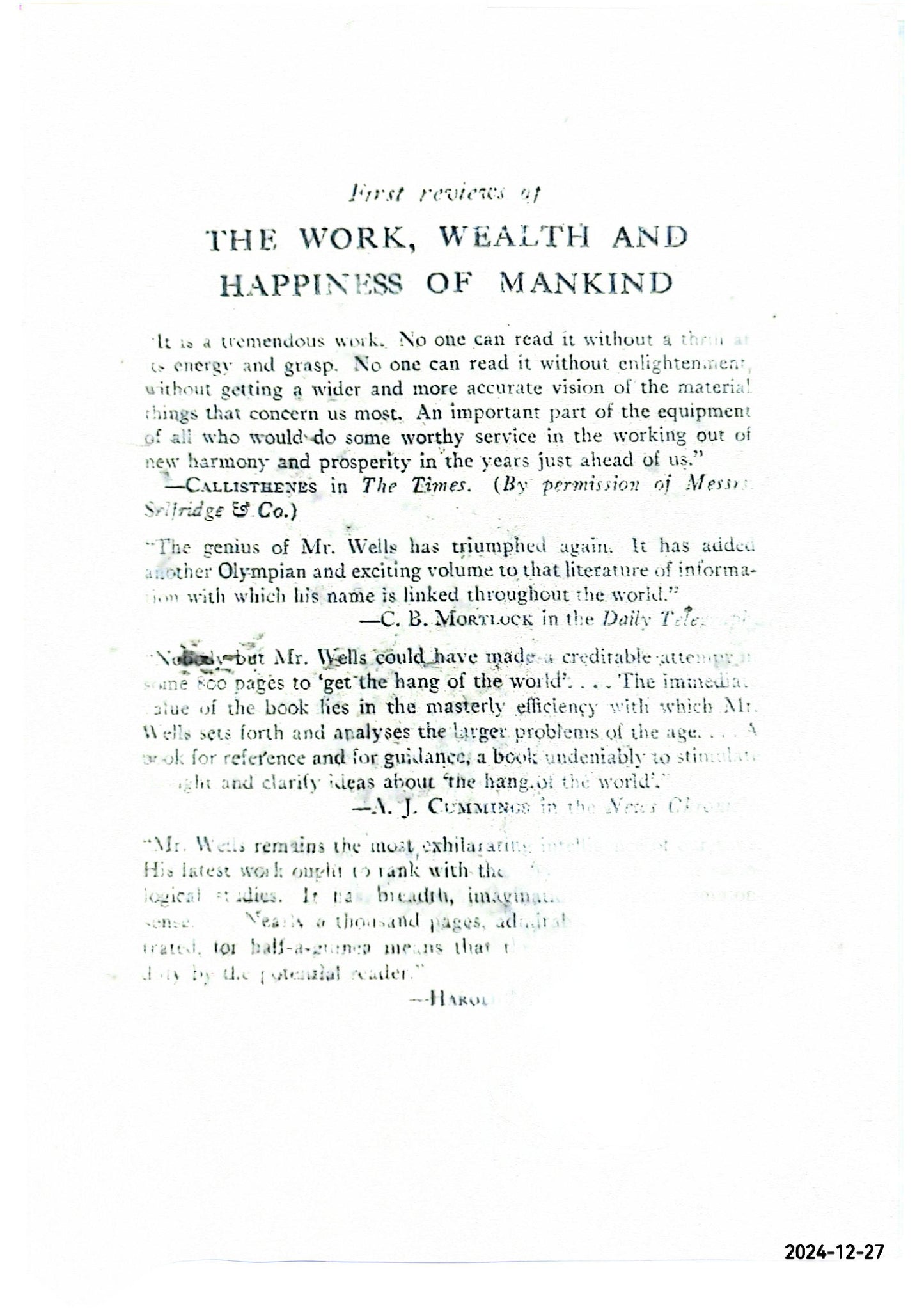 The Work, Wealth and Happiness of Mankind Hardcover – January 1, 1932 by H G Wells (Author)