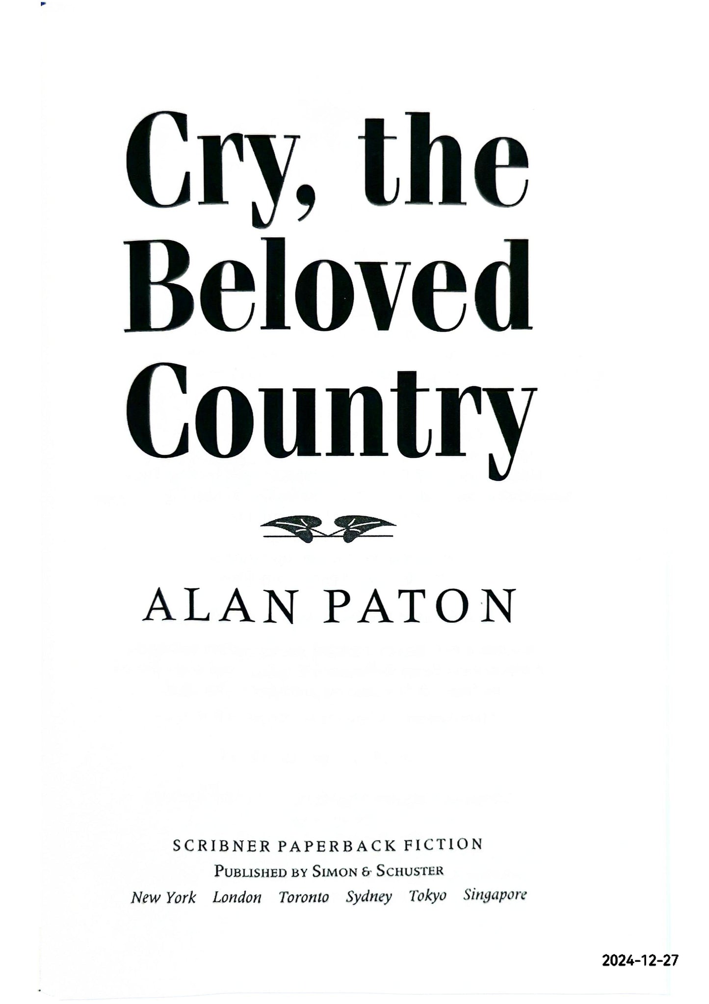 Cry, the Beloved Country Paperback –  by Alan Paton (Author)