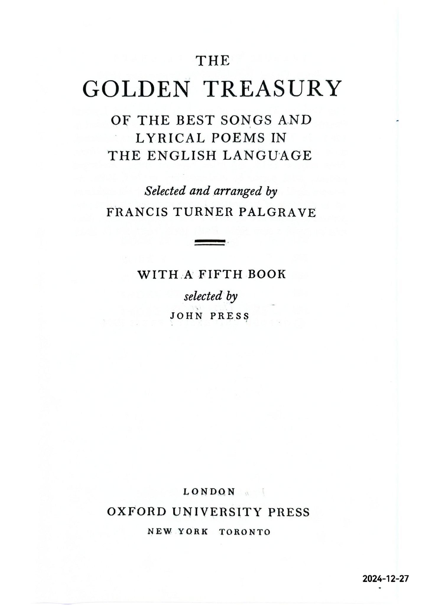 The Golden Treasury of the Best Songs and Lyrical Poems in the English Language Hardcover –  by Francis Turner 1824-1897 Palgrave (Author)