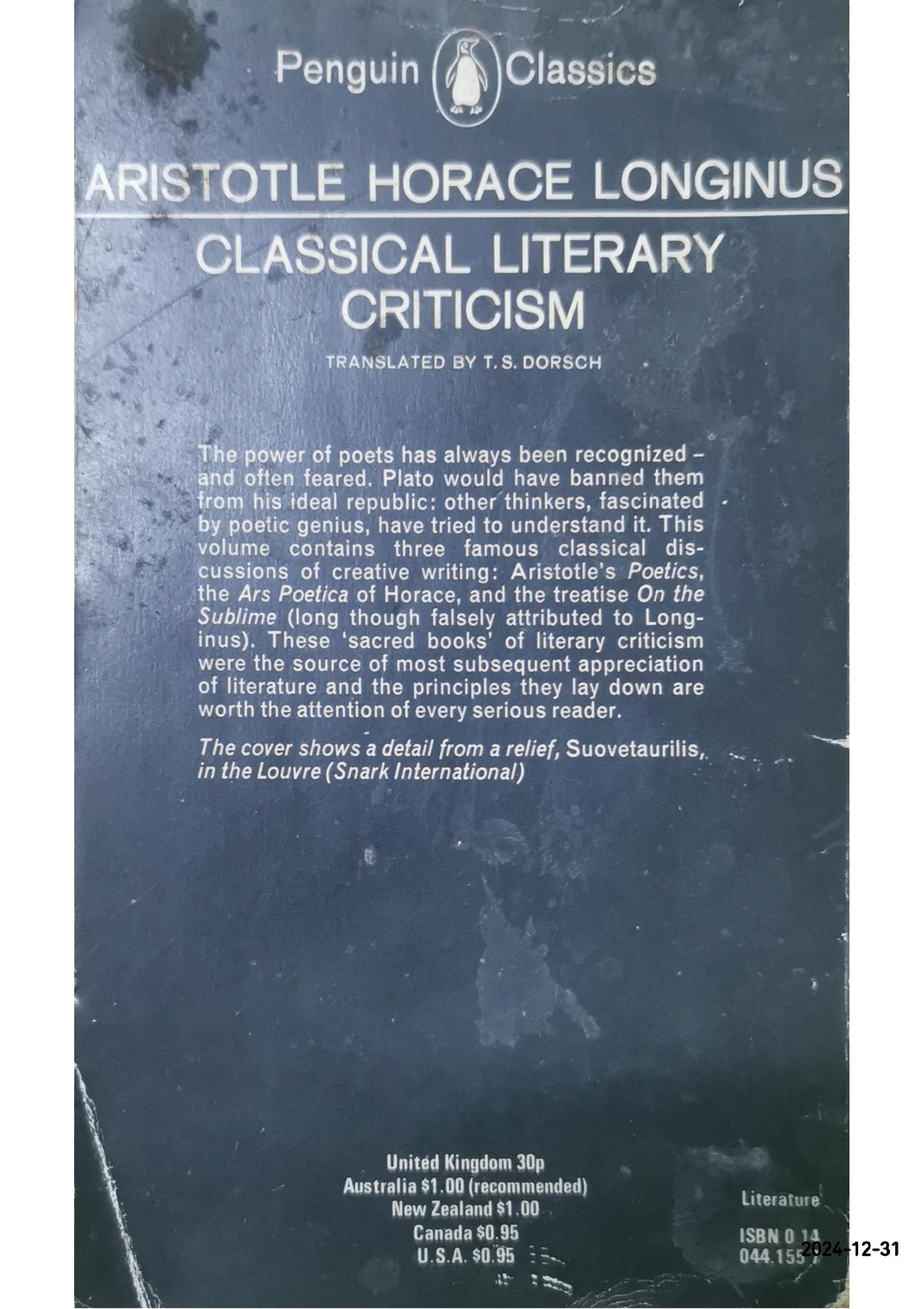 CLASSICAL LITERARY CRITICISM Paperback – January 1, 1990 by Aristotle/Horace/Longinus (Author)