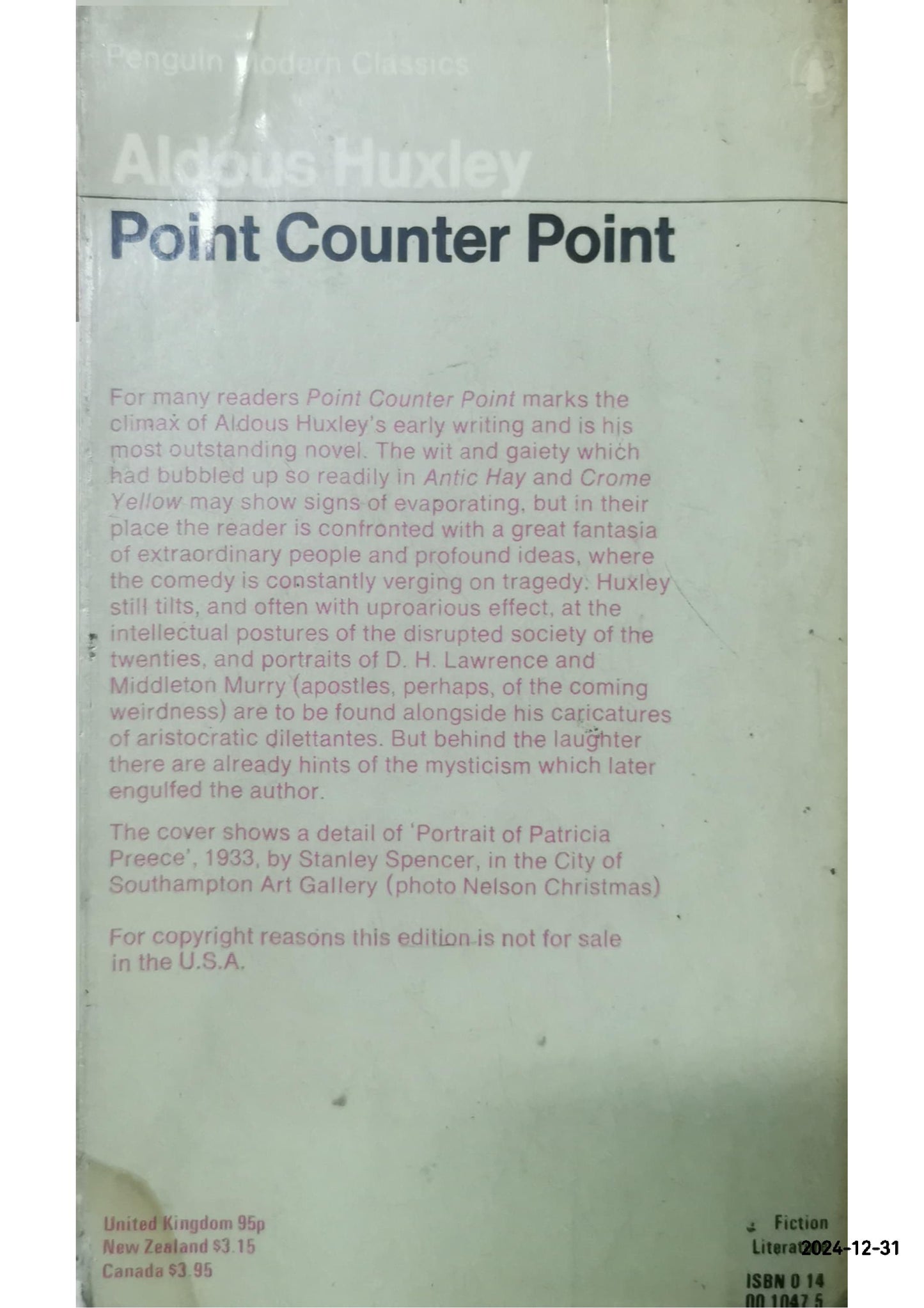 Aldus Huxley Point Counter Point UK Paperback 1972 Penguin Modern Classics