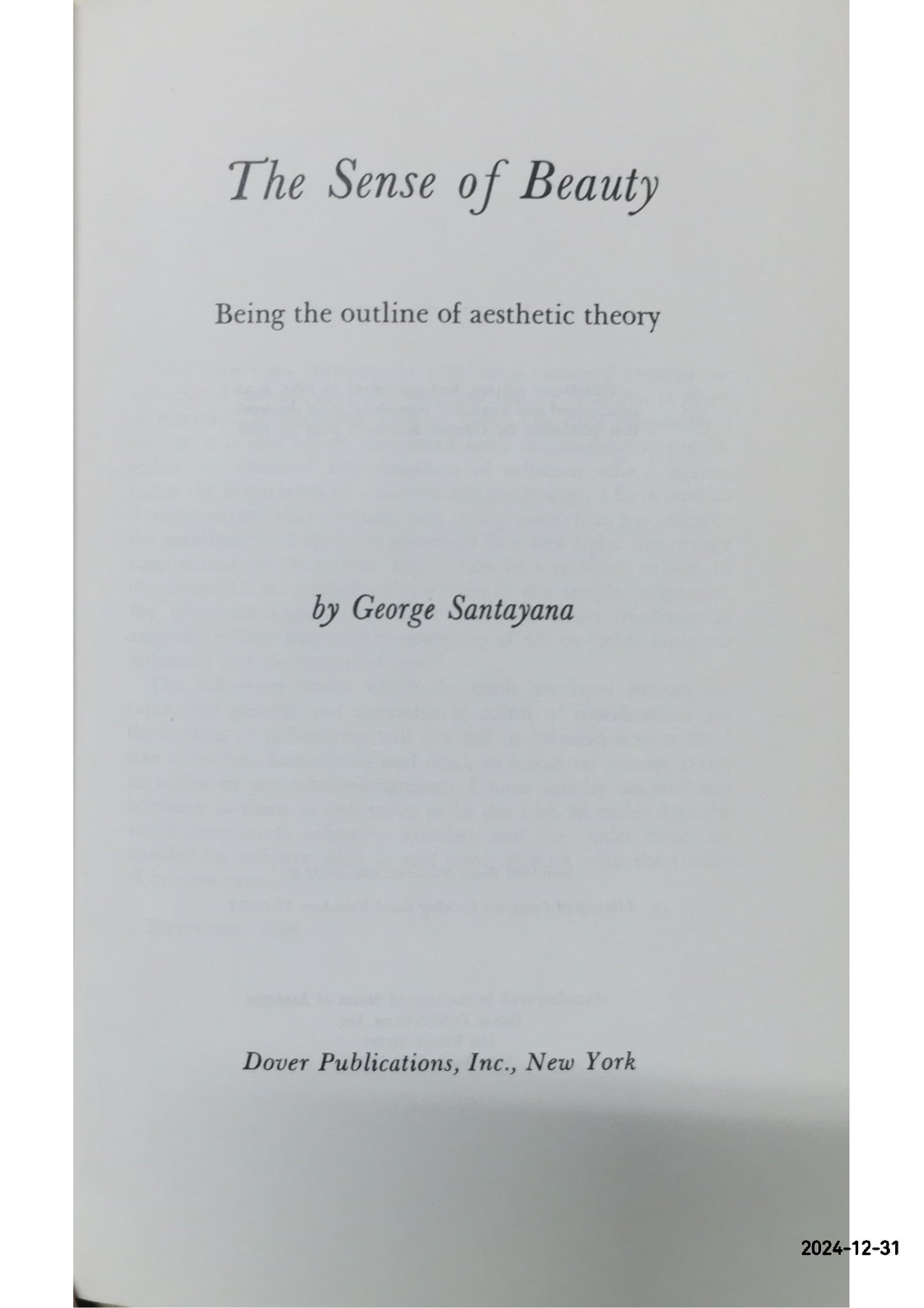 The Sense of Beauty by George Santayana (English) Paperback Book