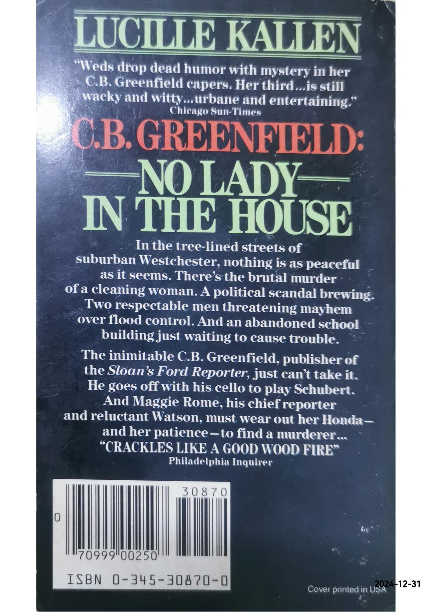 No Lady in the House – Large Print, January 1, 1982 by Lucille Kallen (Author)