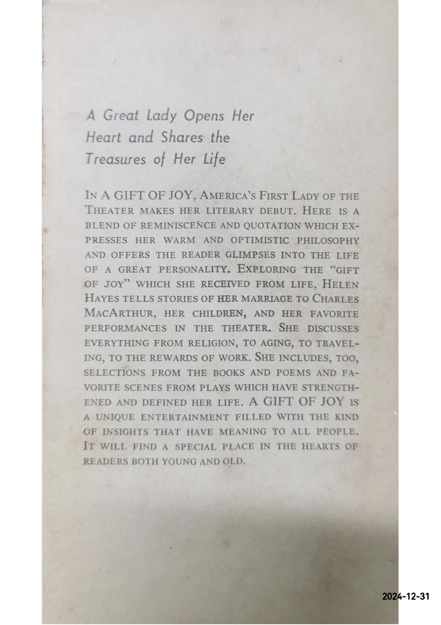 A Gift of Joy Helen Hayes Paperback – January 1, 1965 by Lewis Funke (Author)