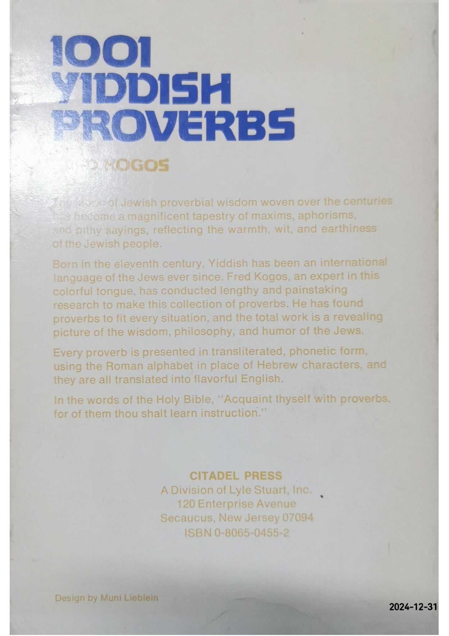 1001 Yiddish Proverbs (English and Yiddish Edition) Paperback – January 1, 1980 Yiddish Edition  by Fred Kogos (Author)