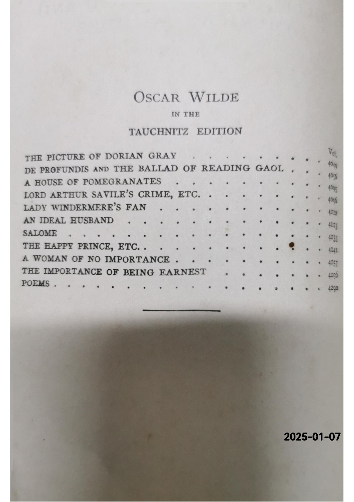 The Picture of Dorian Gray, in one volume. Volume 4049 in the Collection of British Authors Tauchnitz edition.