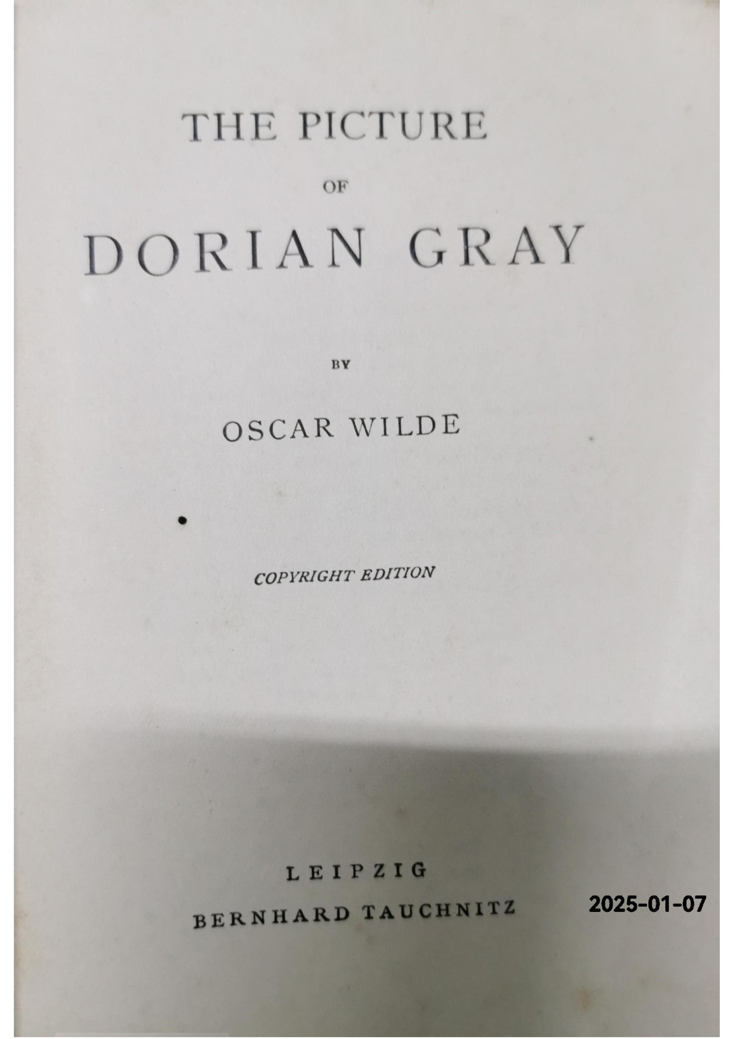 The Picture of Dorian Gray, in one volume. Volume 4049 in the Collection of British Authors Tauchnitz edition.