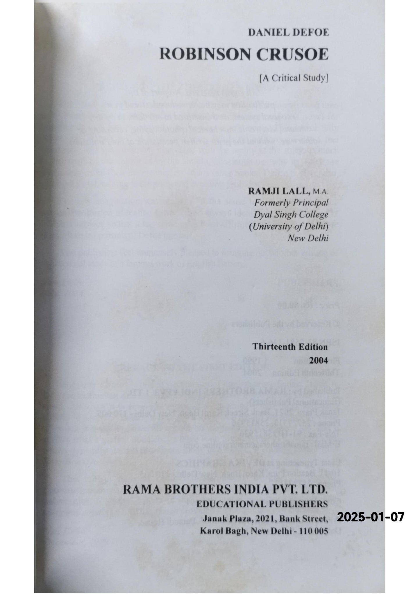 Robinson Crusoe - Daniel Defoe Paperback – January 1, 2009 by Daniel Defoe (Author), Ramji Lall (Editor)