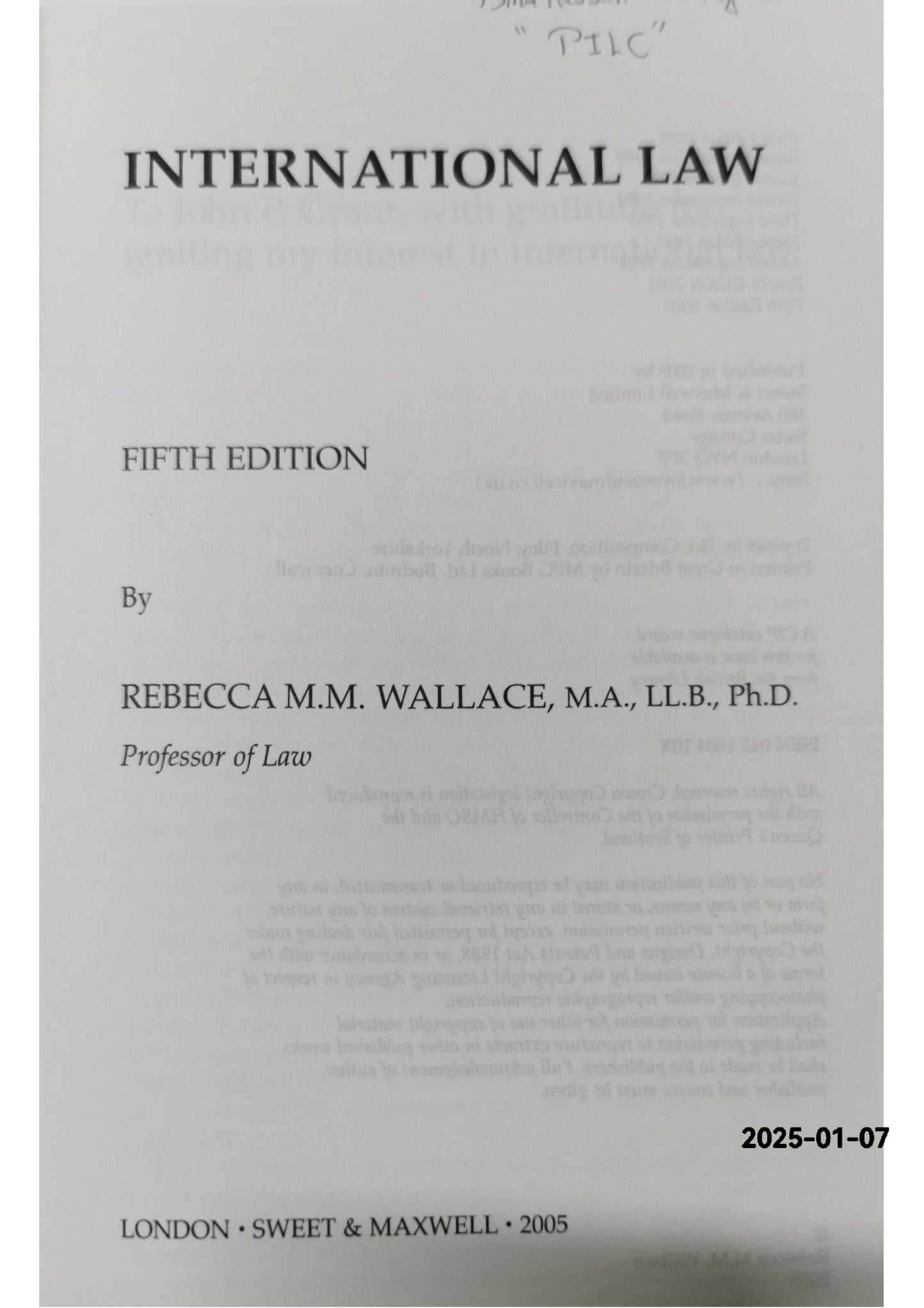 International Law Paperback – Fifth edition - by Rebecca Wallace (Author)