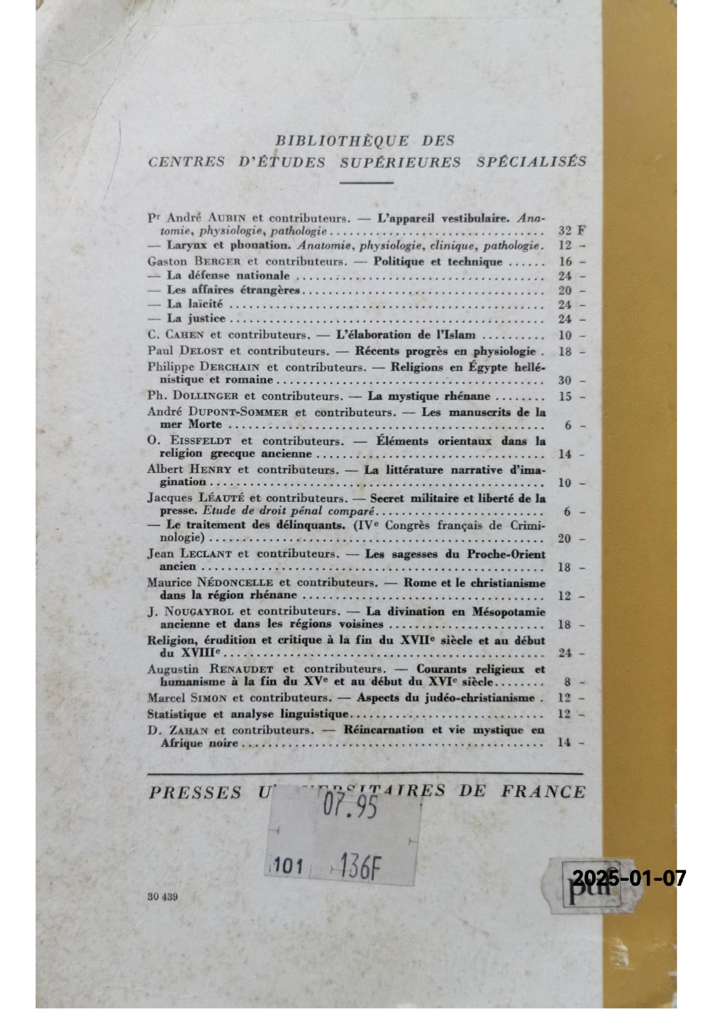 Religions en Egypte hellénistique et romaine - Colloque de Strasbourg 16-18 mai 1967 - bibliothèque des centres d'études supérieurs spécialisés Collectif Edité par Presses universitaire de France, 1969