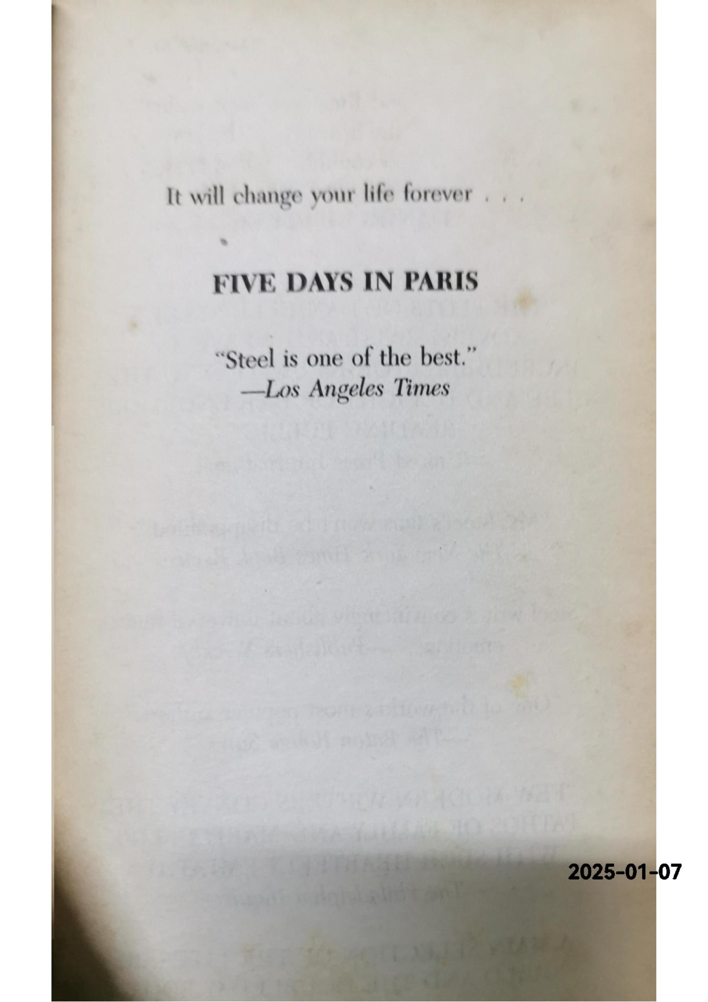 Five Days in Paris: A Novel Mass Market Paperback – January 1, 1997 by Danielle Steel (Author)