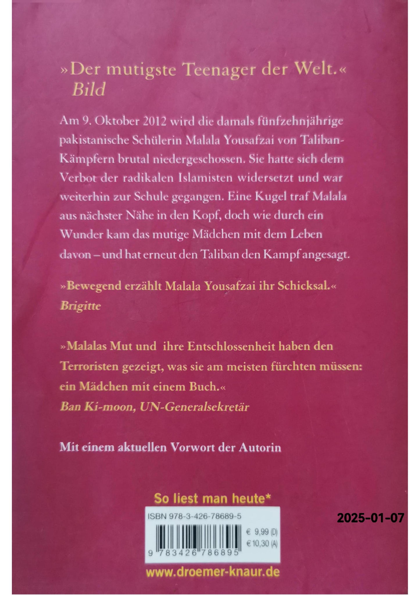 Ich bin Malala: Das Mädchen, das die Taliban erschießen wollten, weil es für das Recht auf Bildung kämpft Paperback – October 1, 2015 German Edition  by Malala Yousafzai (Author), Christina Lamb (Author)