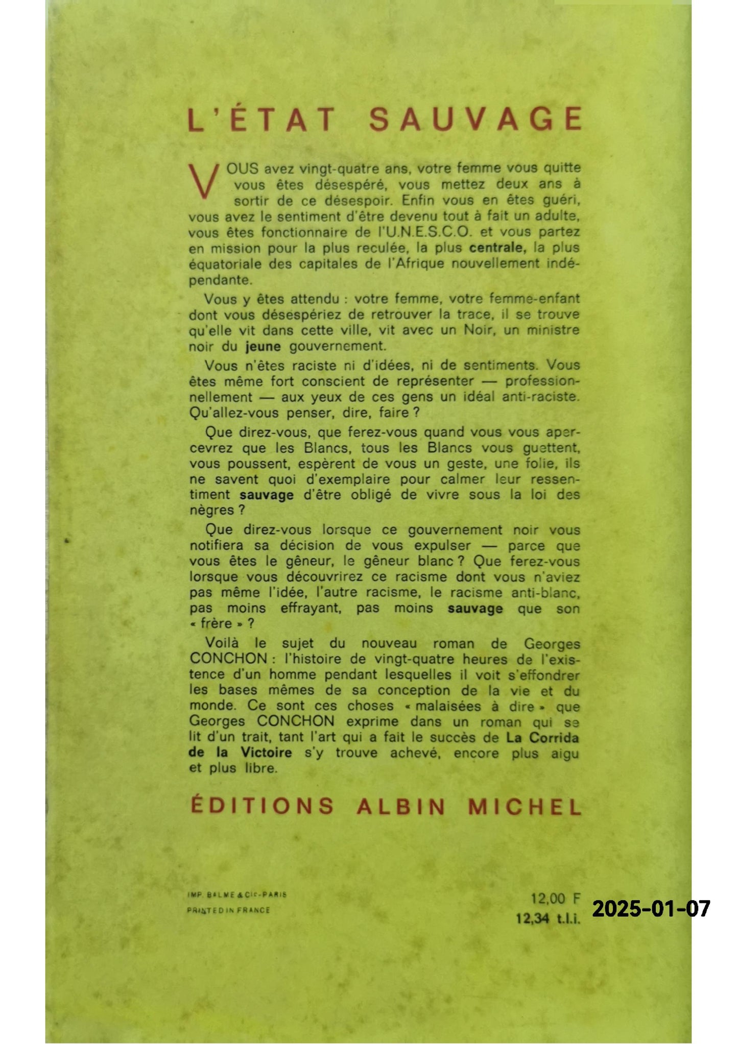 L ETAT SAUVAGE Poche – 31 mai 1997 Édition en Inconnu  de Conchon-G (Auteur)