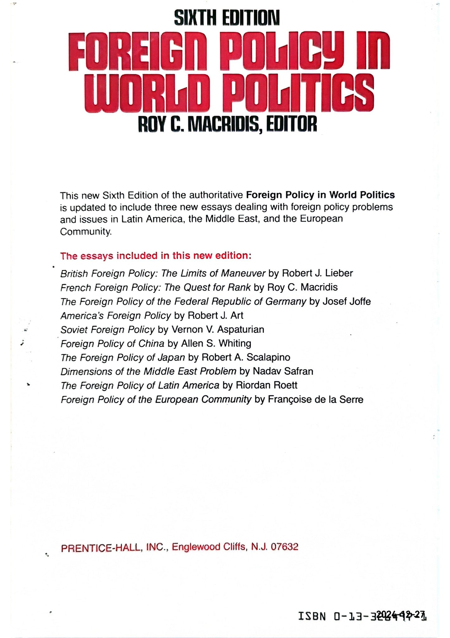 Foreign Policy in World Politics 5th Edition by Roy C Macridis (Author)