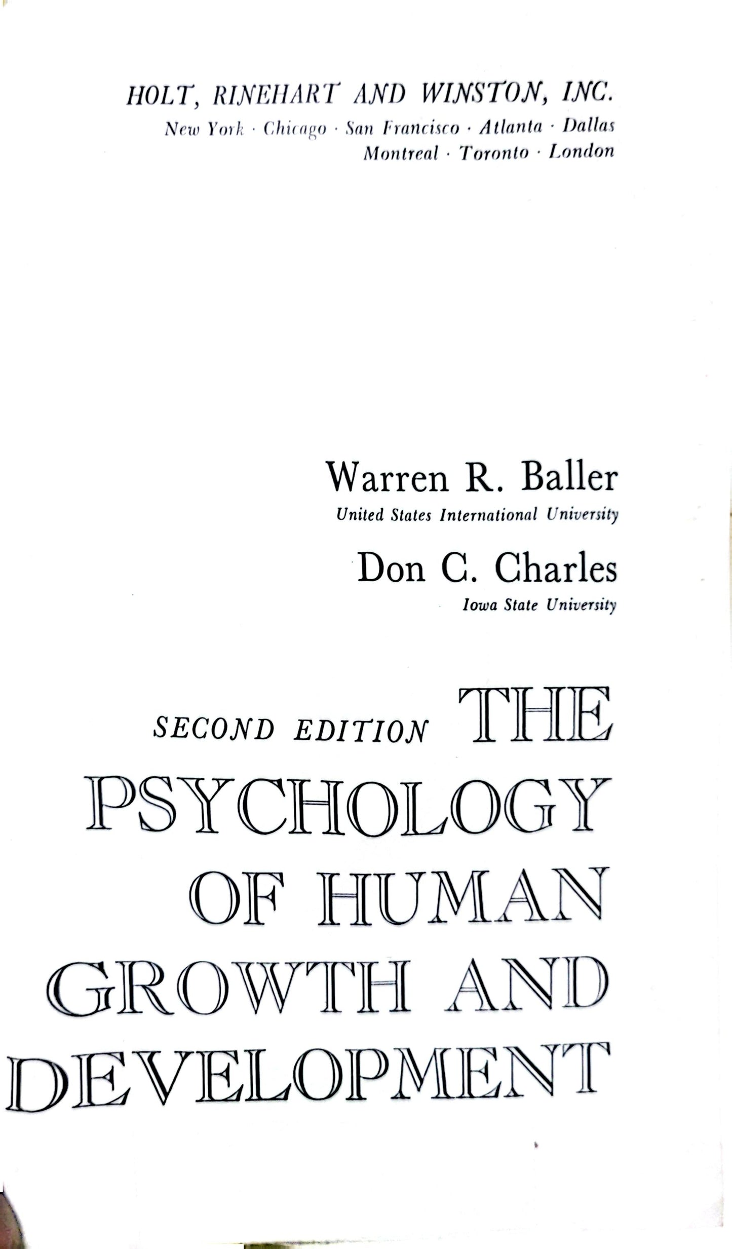 The Psychology of Human Growth and Development Hardcover – January 1, 1968 by warren baller (Author)