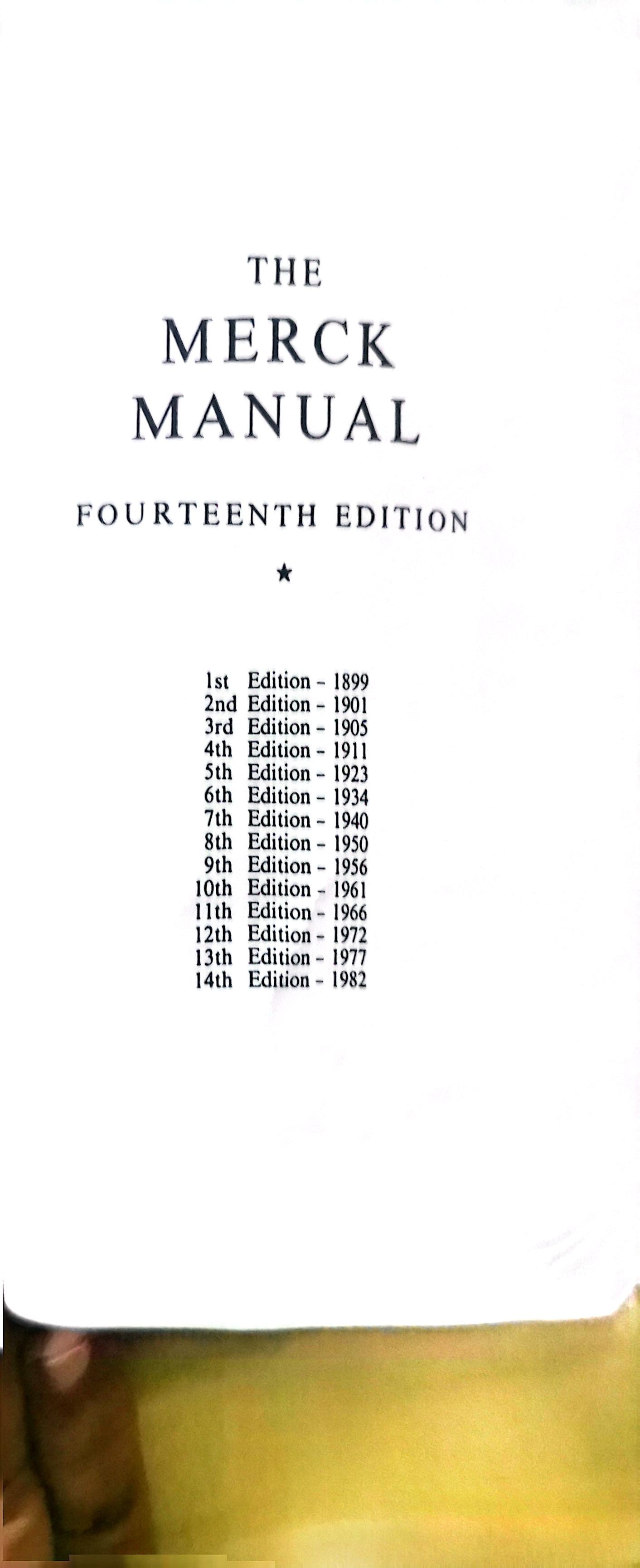 The Merck Manual Fourteenth Edition Unknown Binding – January 1, 1982