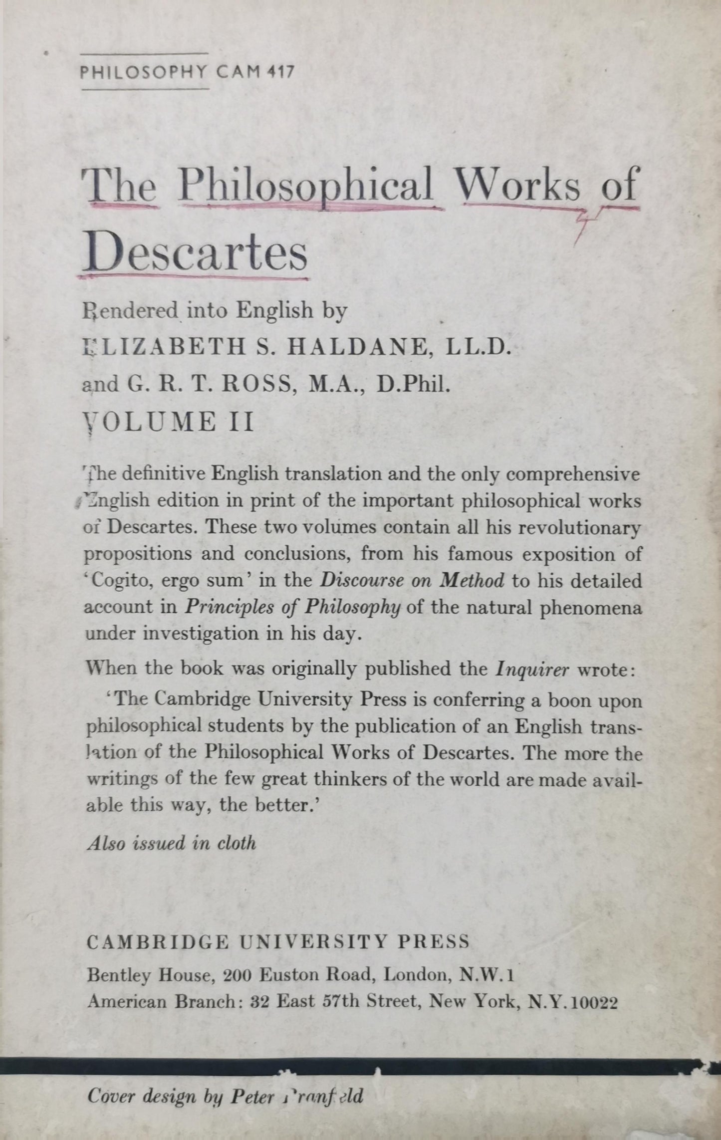 The Philosophical Works of Descartes: Volume 2 Paperback – Import, 1 May 1967 by René Descartes (Author)