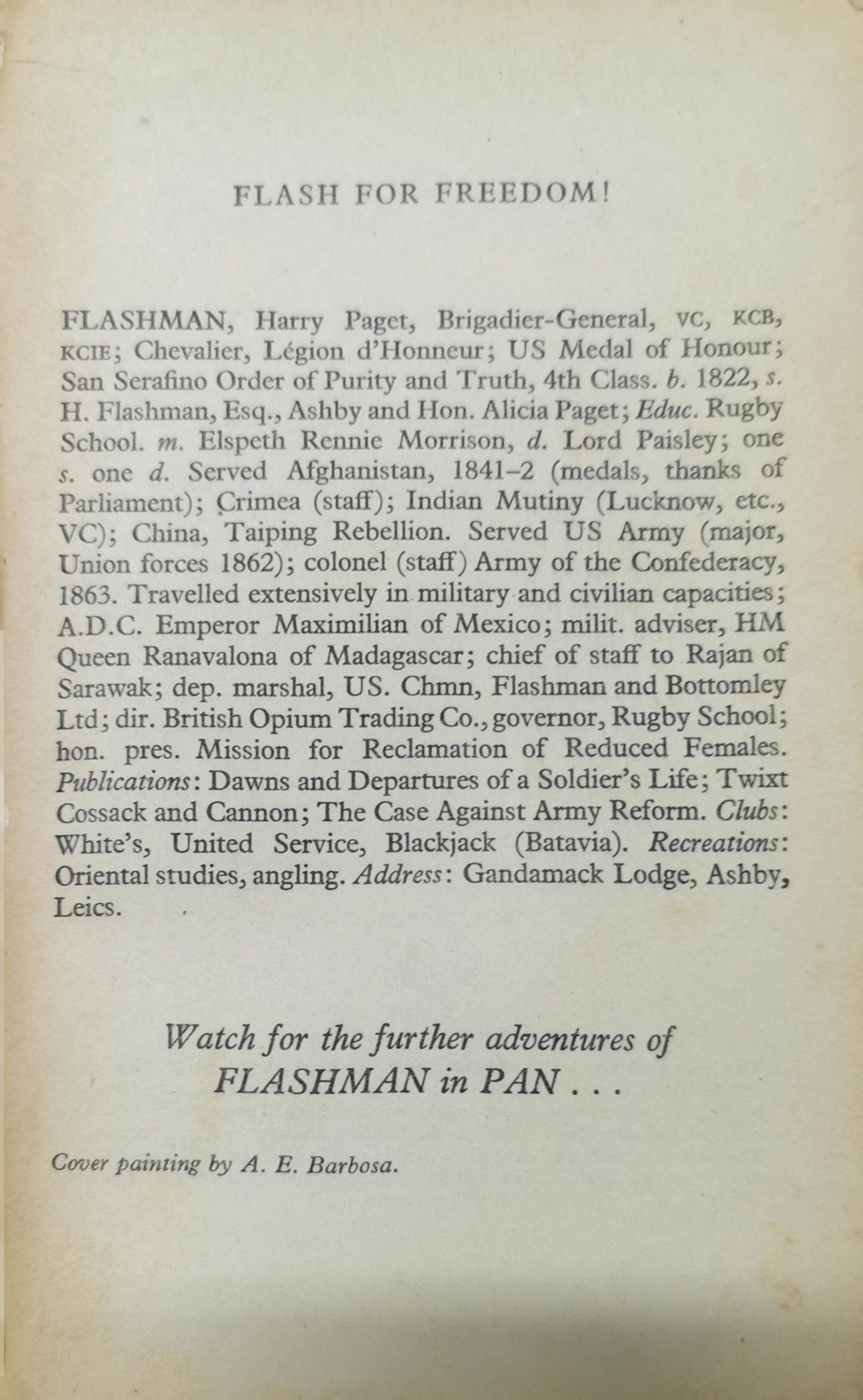 Flash for Freedom ! George MacDonald Fraser 4.21 4.21 out of 5 stars 5,233 ratings by Goodreads ISBN 10: 0394479475 / ISBN 13: 9780394479477 Published by Alfred A. Knopf January 1972, 1972 Language: English Used Condition: Collectible - Acceptable